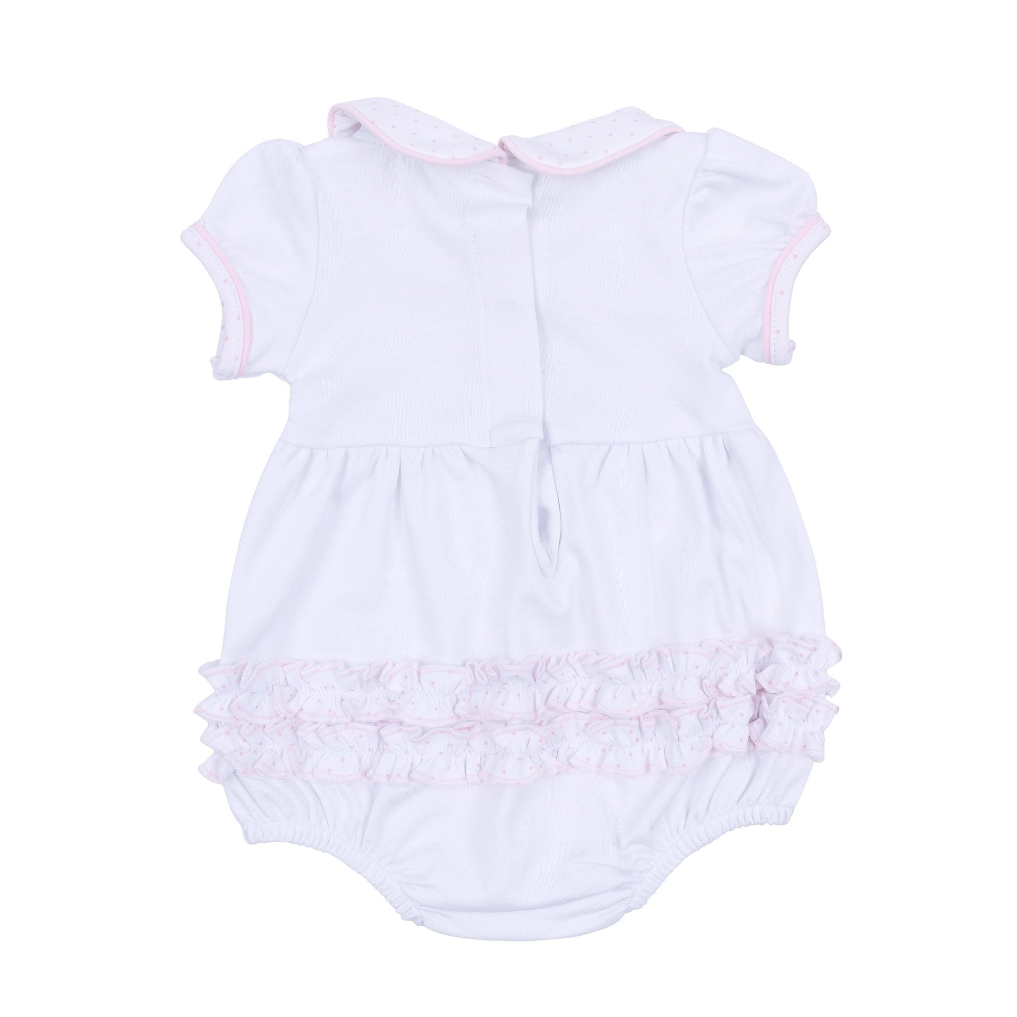 Frosted Wonderland Collared Ruffle Short Sleeve Bubble - Pink - Magnolia BabyBubble