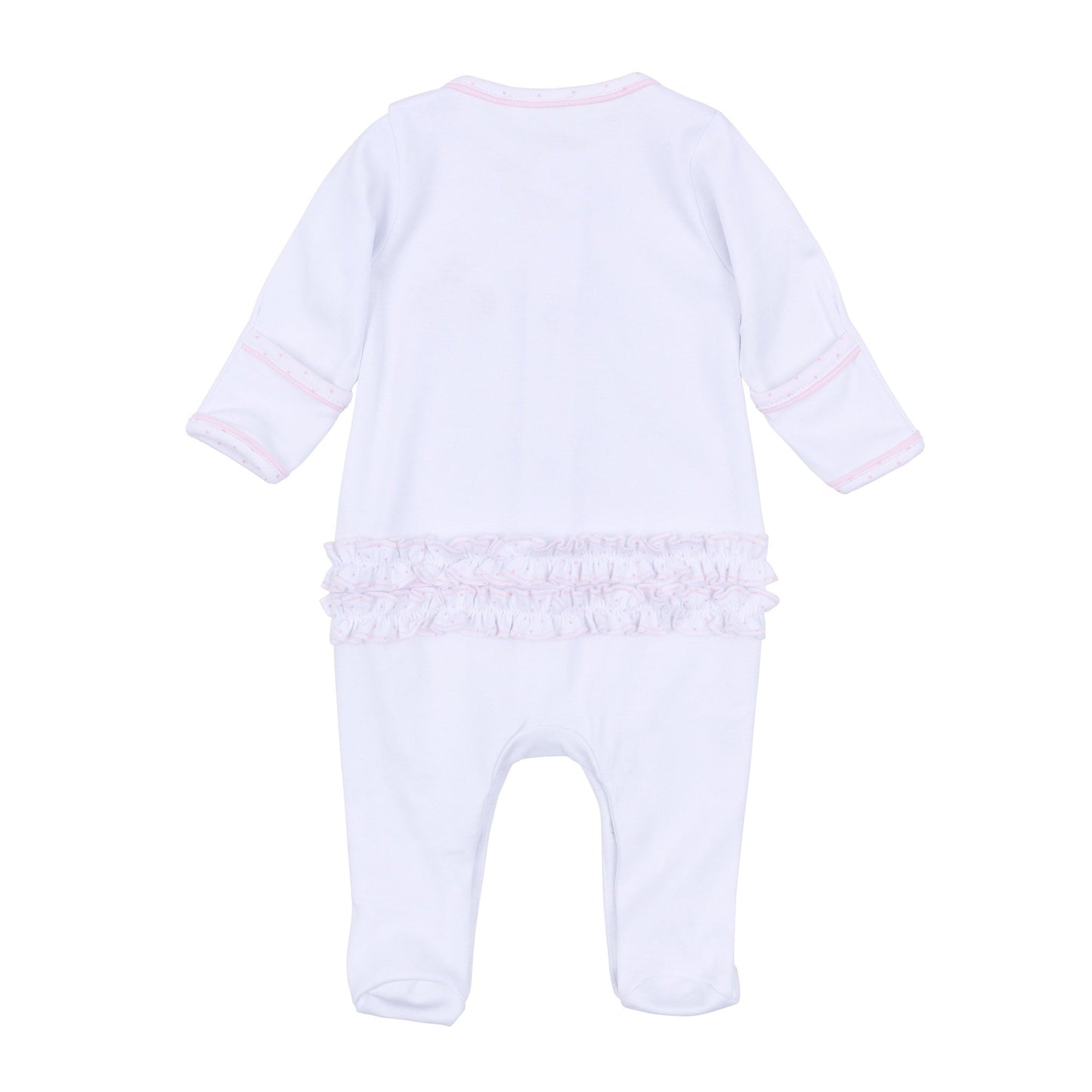 Frosted Wonderland Embroidered Ruffle Footie - Pink - Magnolia BabyFootie