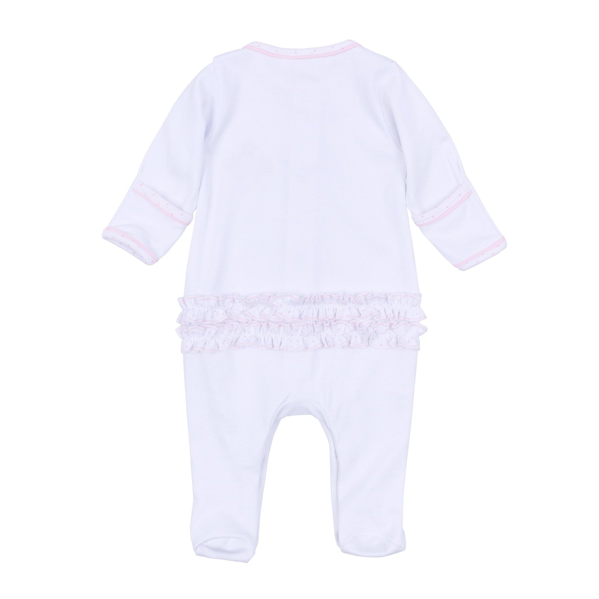 Frosted Wonderland Embroidered Ruffle Footie - Pink - Magnolia BabyFootie