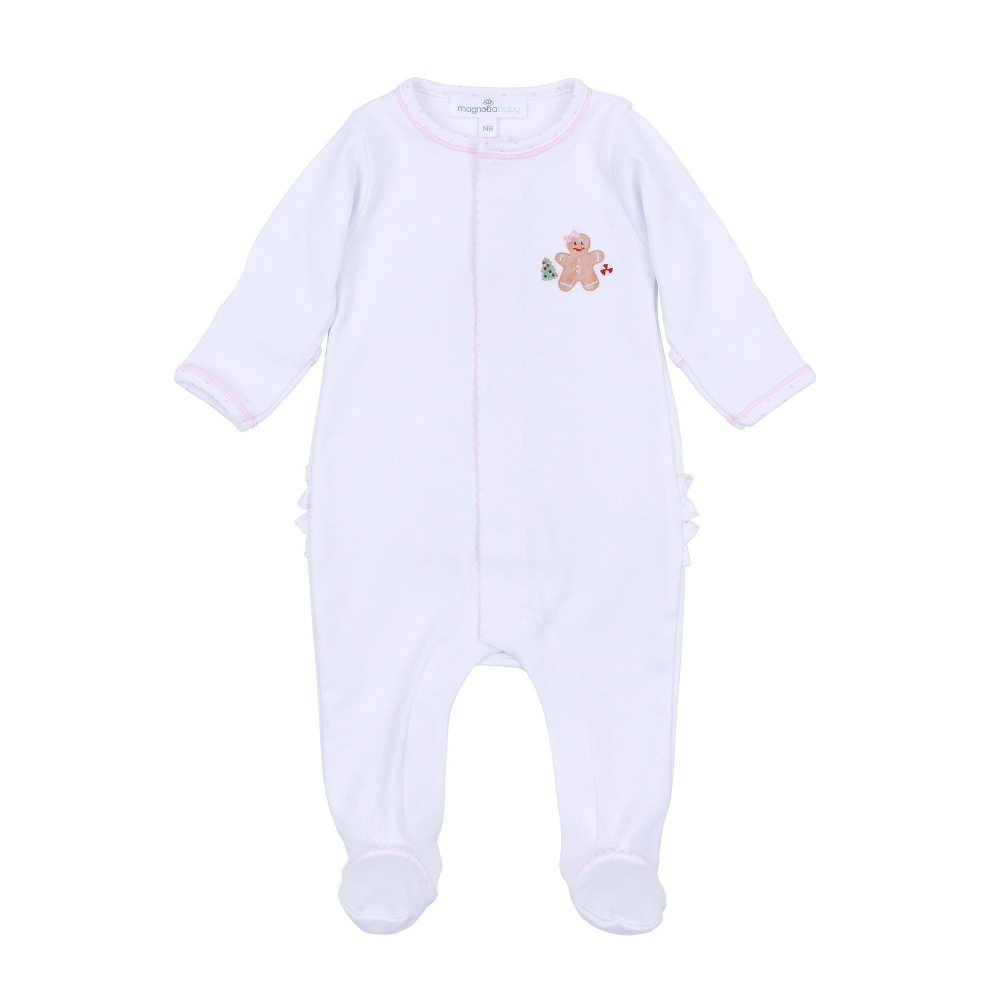 Frosted Wonderland Embroidered Ruffle Footie - Pink - Magnolia BabyFootie