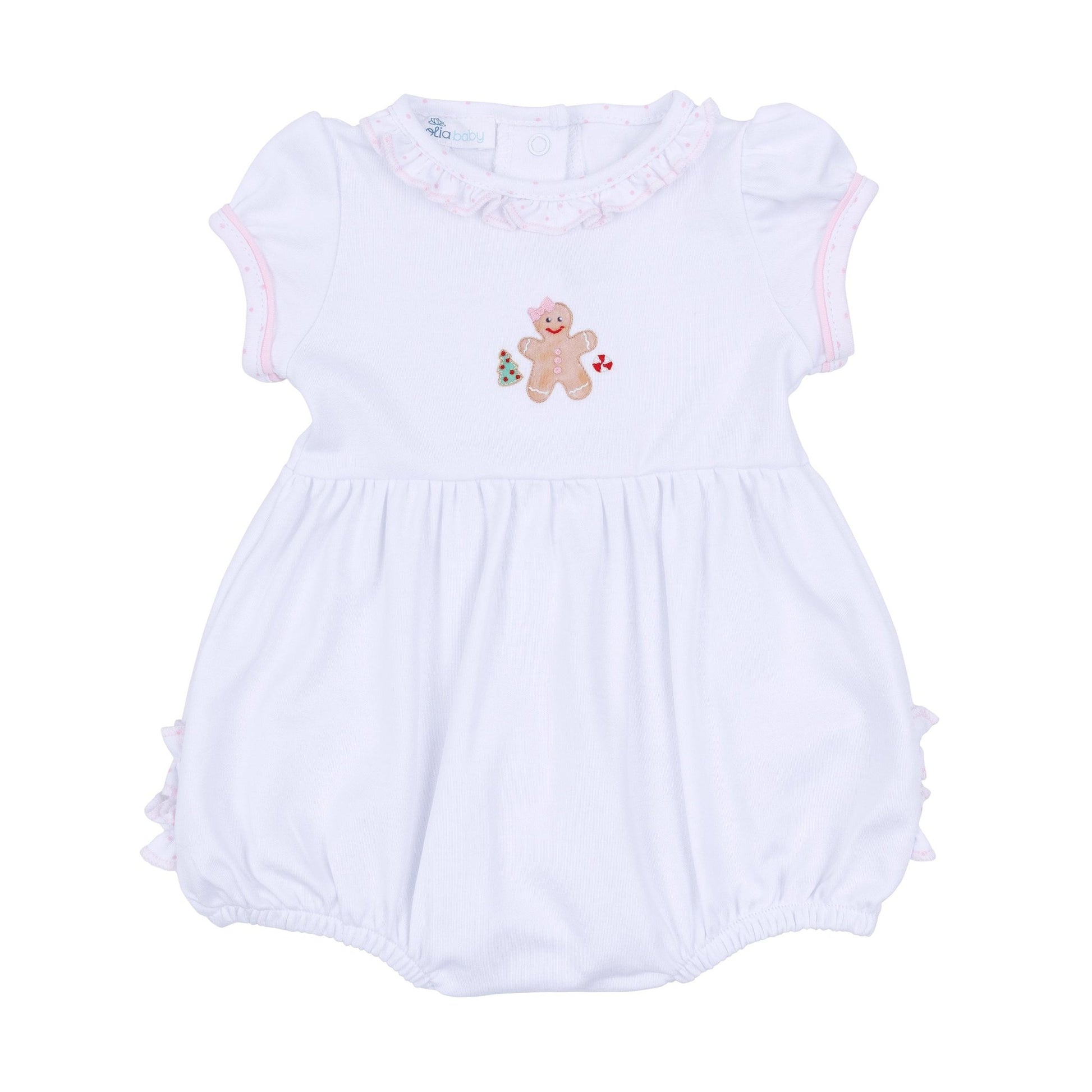 Frosted Wonderland Embroidered Ruffle Short Sleeve Bubble - Pink - Magnolia BabyBubble
