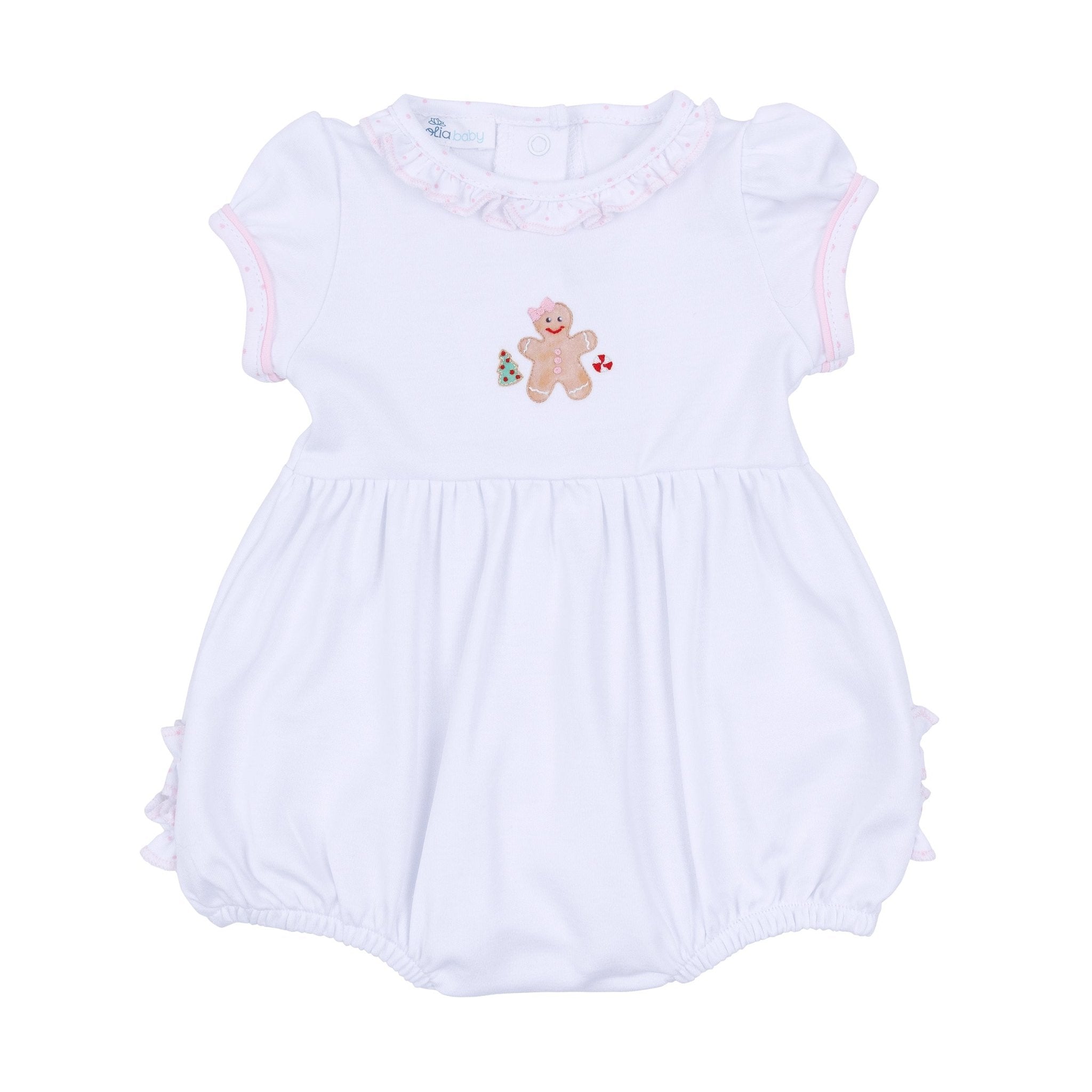 Frosted Wonderland Embroidered Ruffle Short Sleeve Bubble - Pink - Magnolia BabyBubble