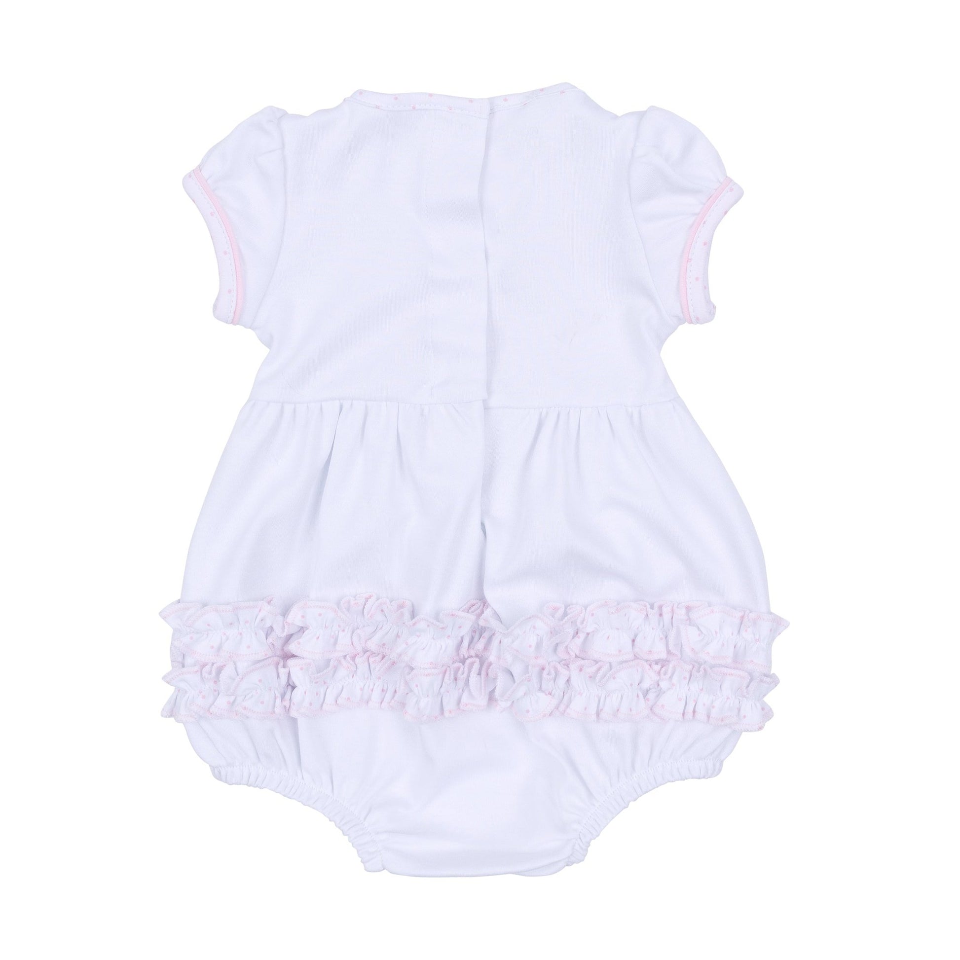 Frosted Wonderland Embroidered Ruffle Short Sleeve Bubble - Pink - Magnolia BabyBubble