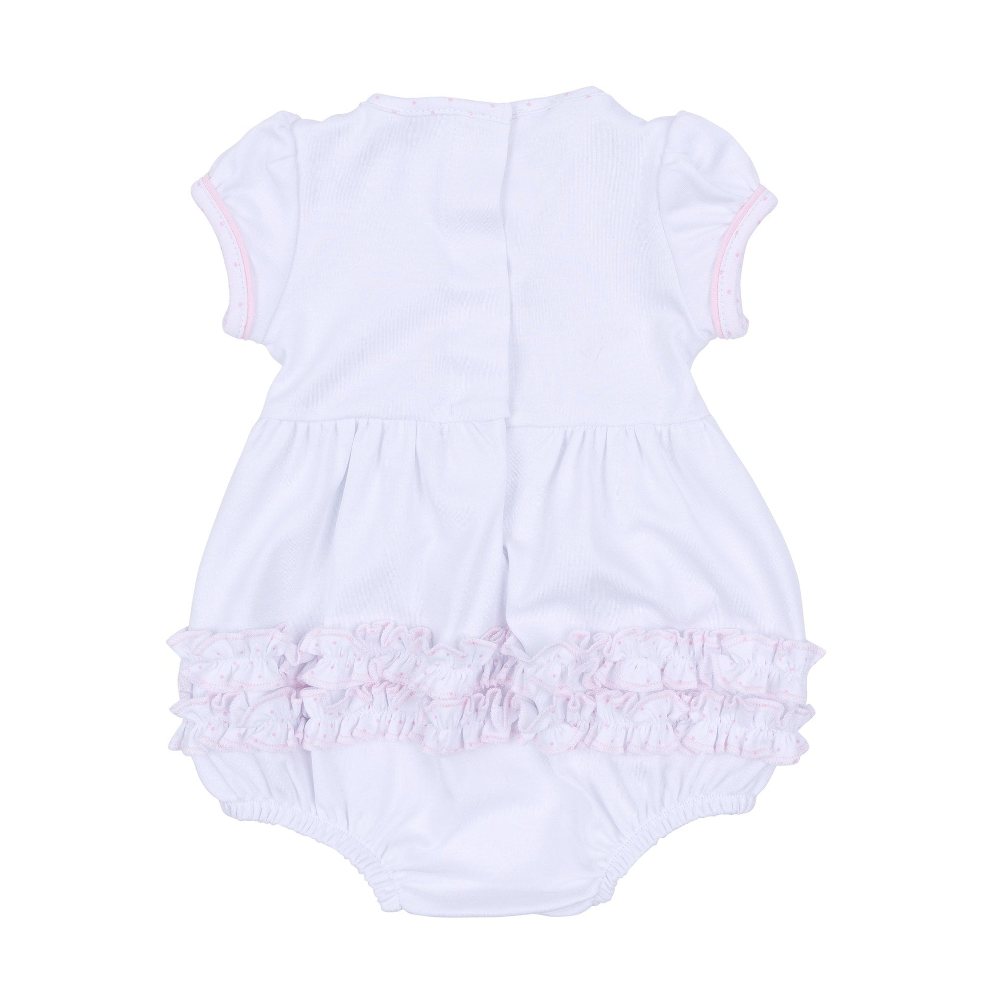 Frosted Wonderland Embroidered Ruffle Short Sleeve Bubble - Pink - Magnolia BabyBubble