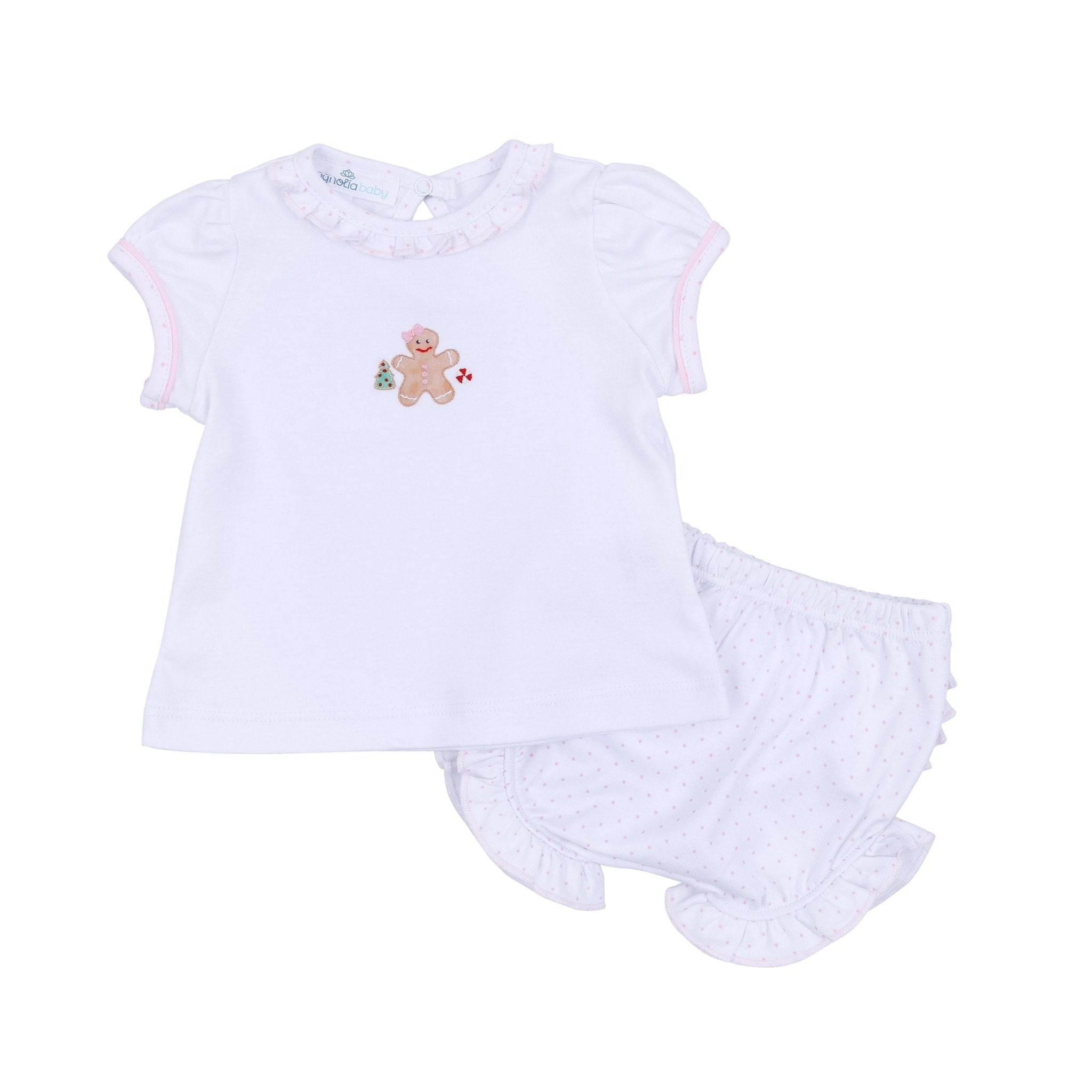 Frosted Wonderland Embroidered Ruffle Short Sleeve Diaper Cover Set - Pink - Magnolia BabyDiaper Cover