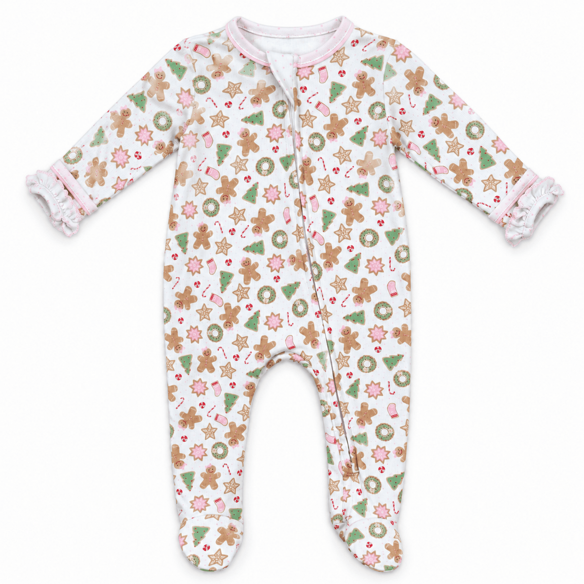 Magnolia Baby_Frosted Wonderland Print Ruffle Zip Footie - Pink_1