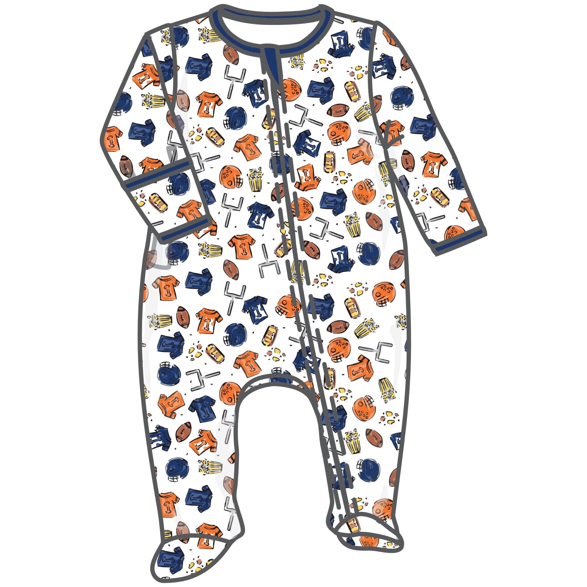 Future Draft Picks Zip Footie - Navy Orange - Magnolia BabyFootie