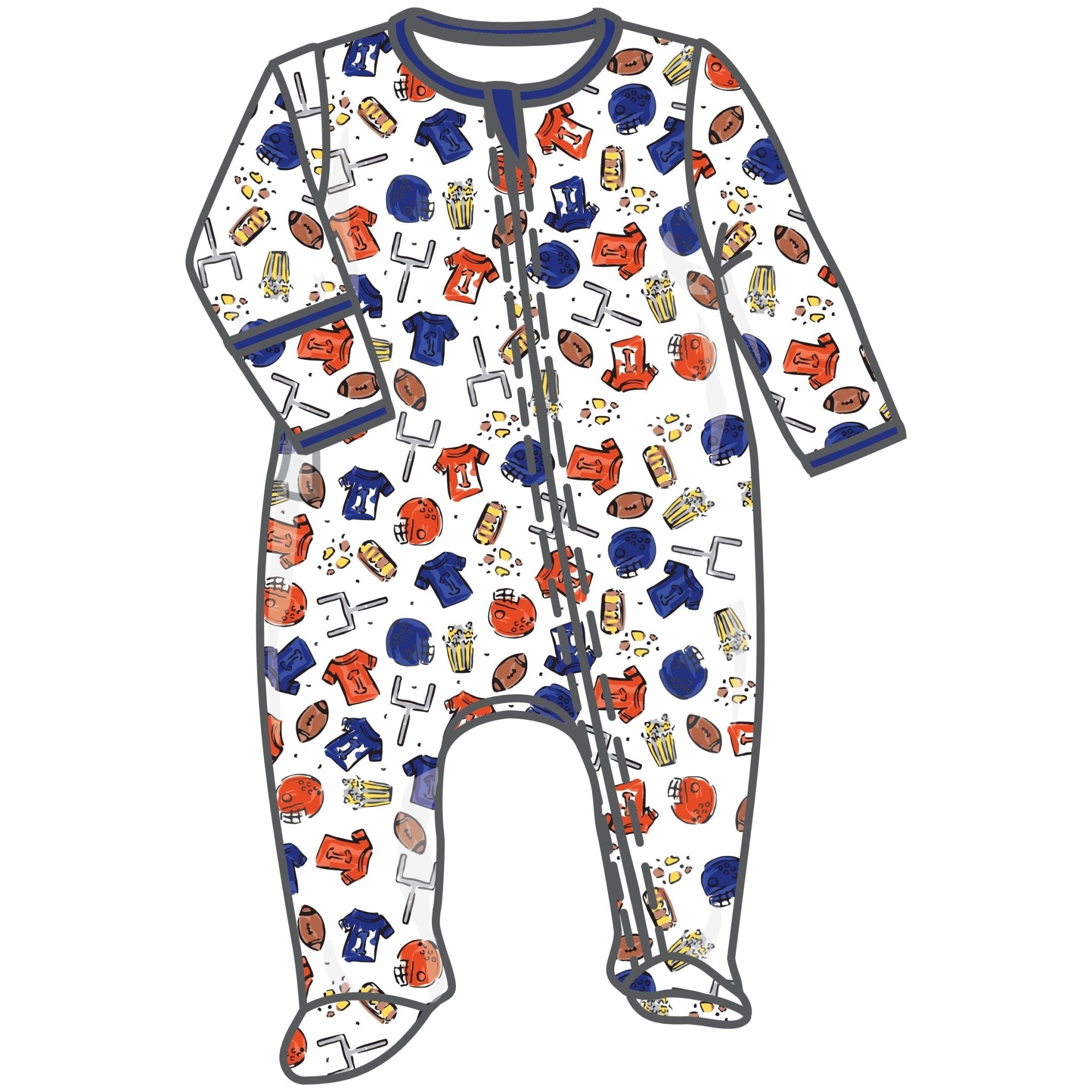 Future Draft Picks Zip Footie - Orange Blue - Magnolia BabyFootie
