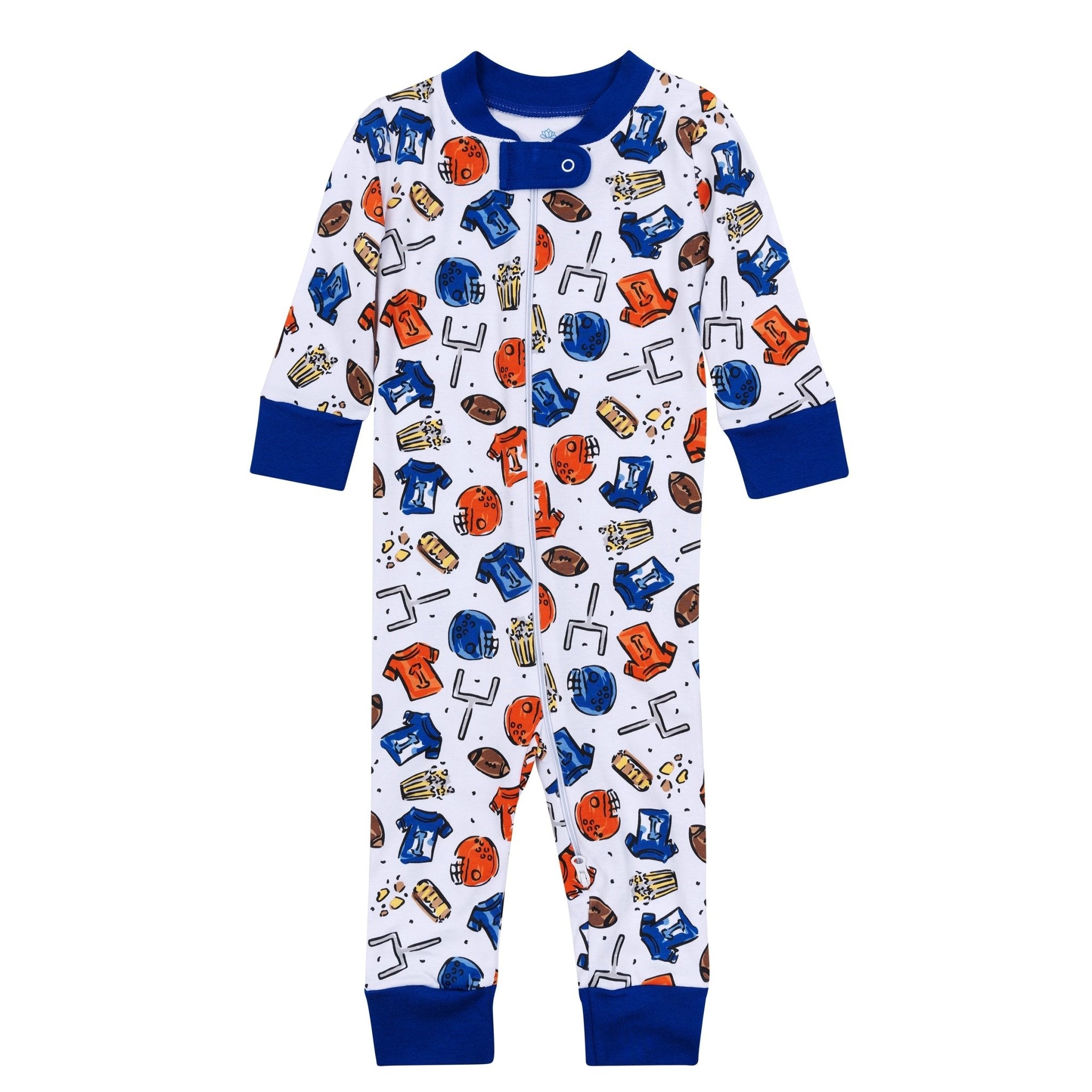 Future Draft Picks Zip Pajamas - Orange Blue - Magnolia BabyZipper Pajamas