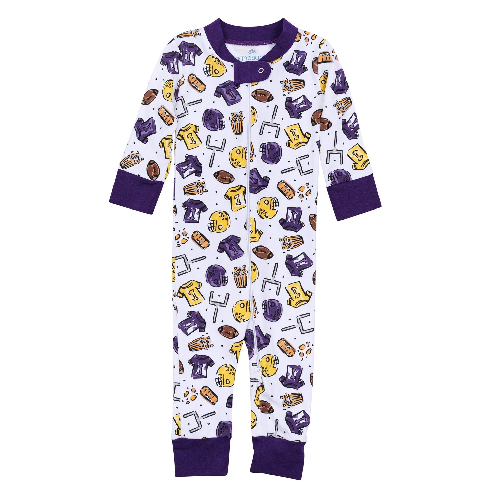 Future Draft Picks Zip Pajamas - Purple Gold - Magnolia BabyZipper Pajamas