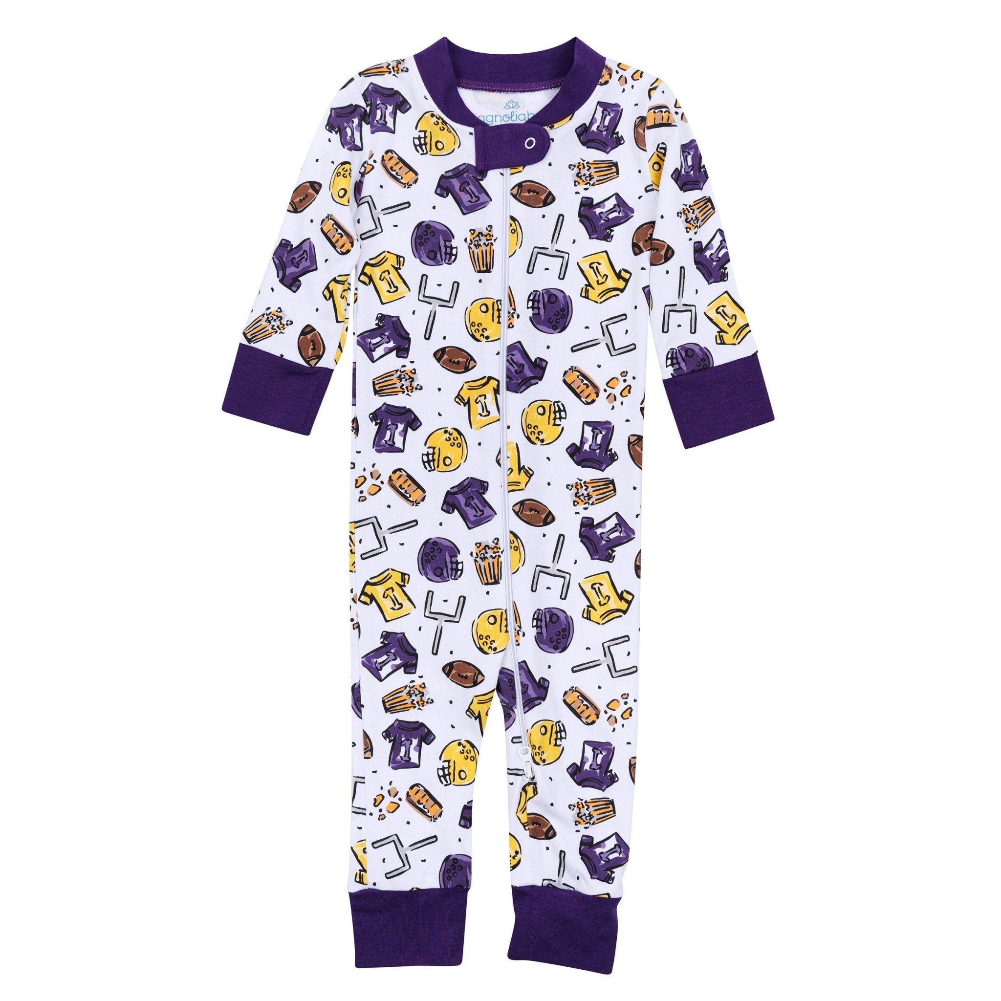 Future Draft Picks Zip Pajamas - Purple Gold - Magnolia BabyZipper Pajamas