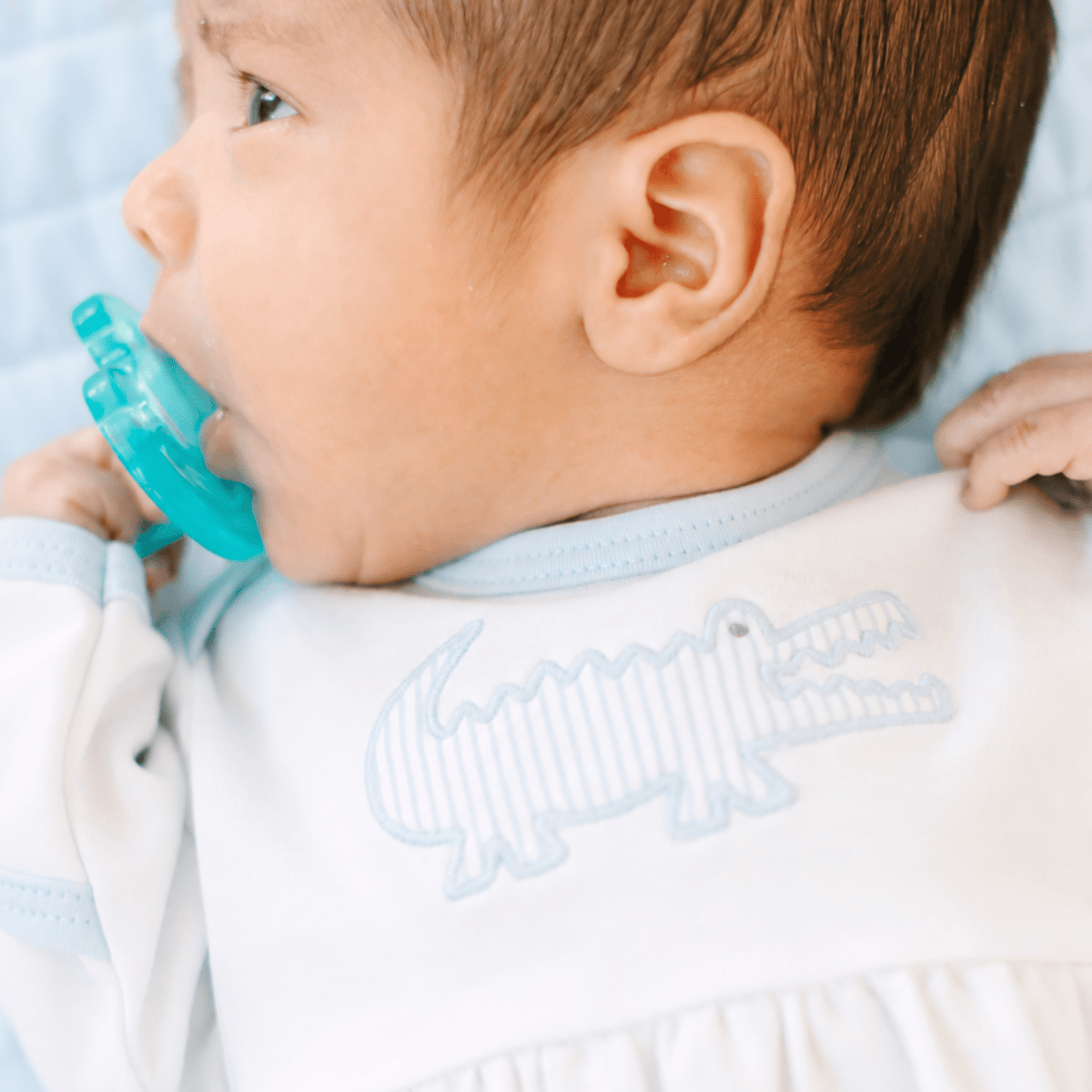 Magnolia Baby_Gator Applique Gathered Gown - Light Blue_3