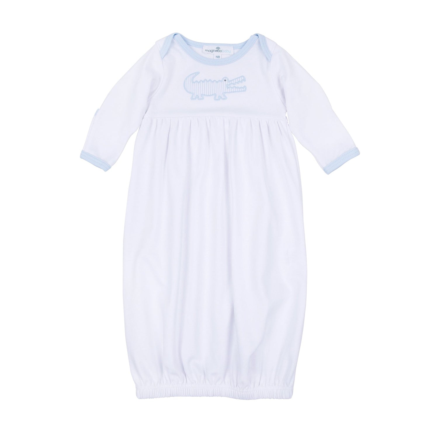 Gator Applique Gathered Gown - Light Blue - Magnolia BabyGown