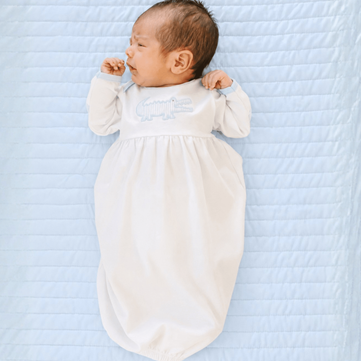 Magnolia Baby_Gator Applique Gathered Gown - Light Blue_2