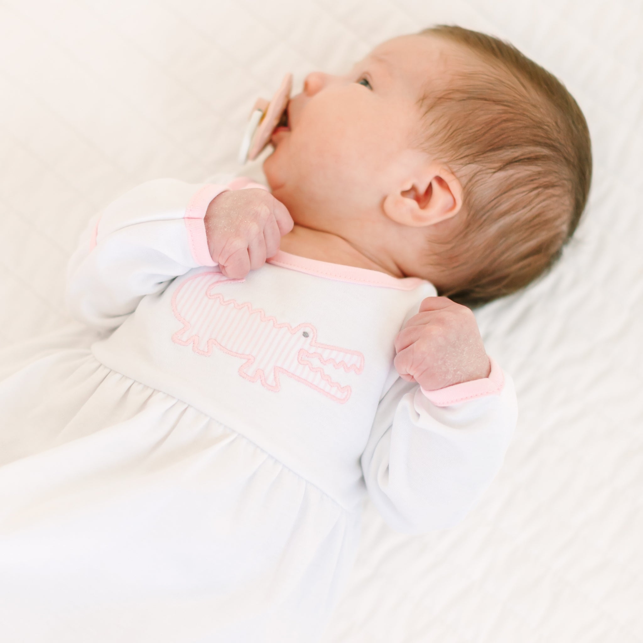 Gator Applique Gathered Gown - Pink - Magnolia BabyGown