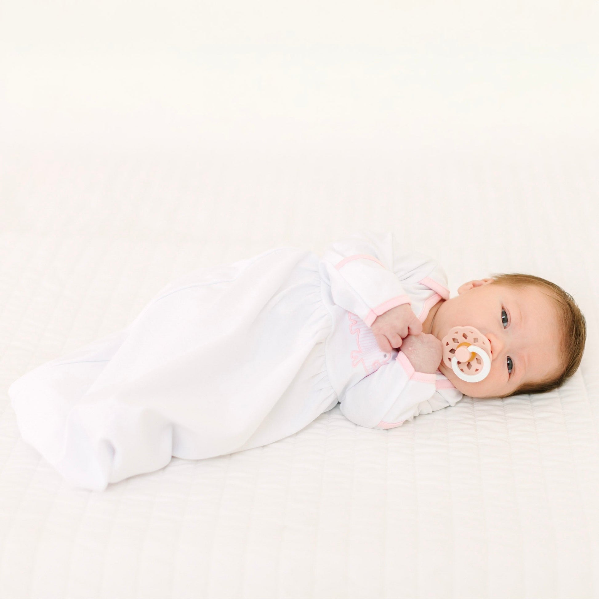 Gator Applique Gathered Gown - Pink - Magnolia BabyGown