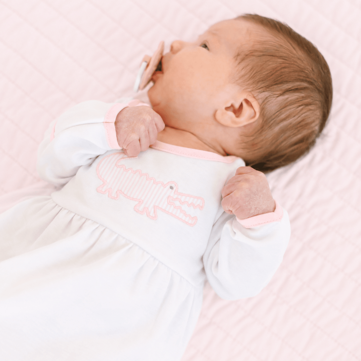 Magnolia Baby_Gator Applique Gathered Gown - Pink_1
