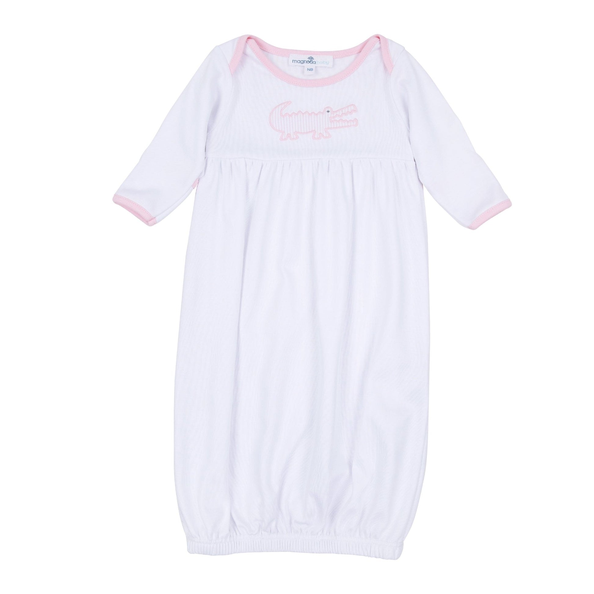 Gator Applique Gathered Gown - Pink - Magnolia BabyGown