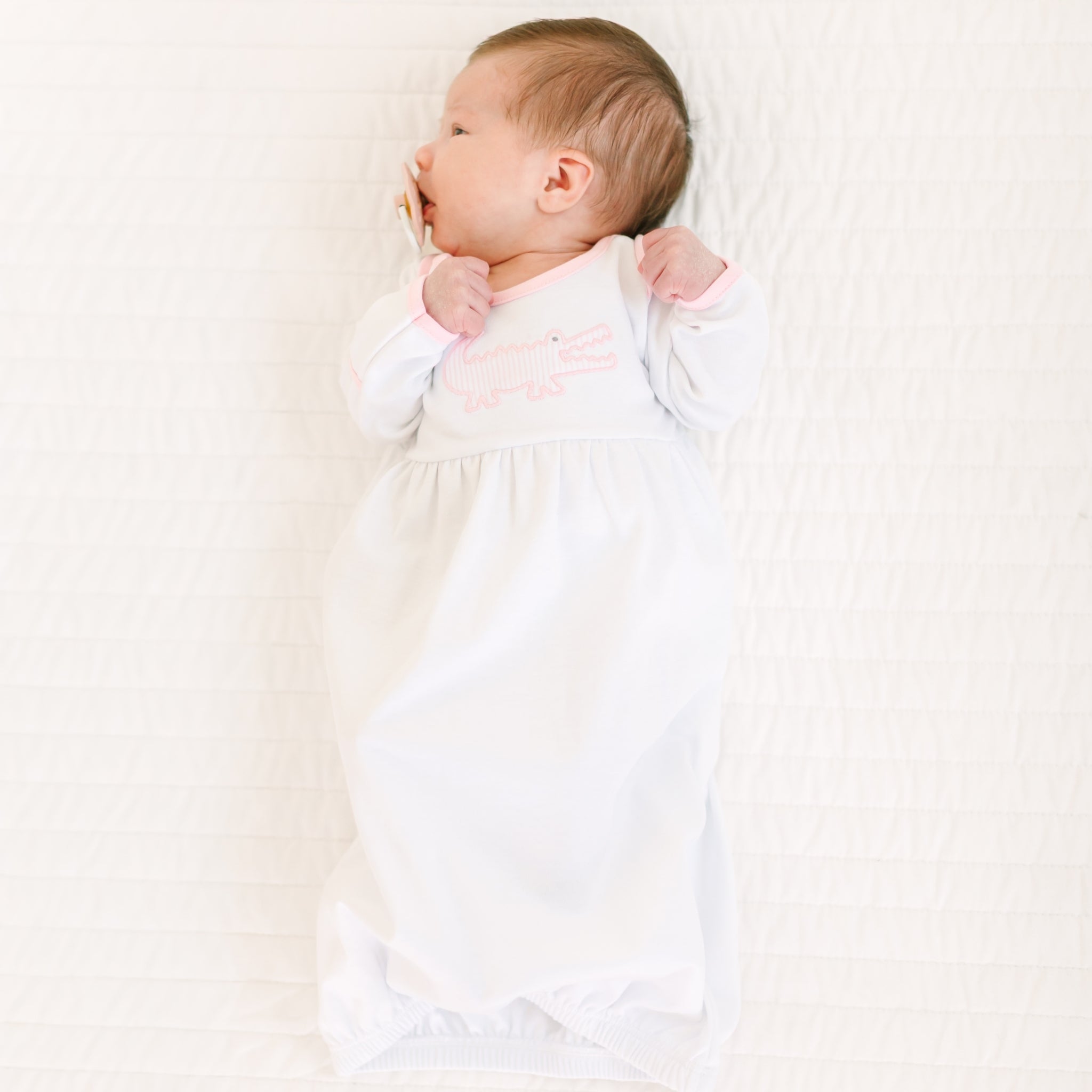 Gator Applique Gathered Gown - Pink - Magnolia BabyGown