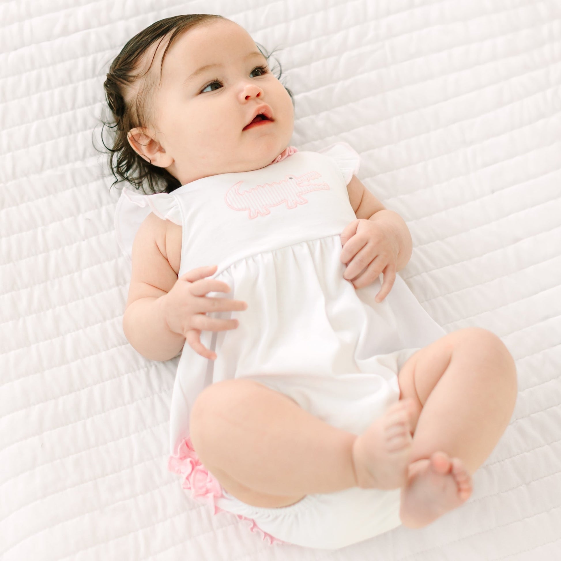 Gator Applique Ruffle Bubble - Pink - Magnolia BabyBubble