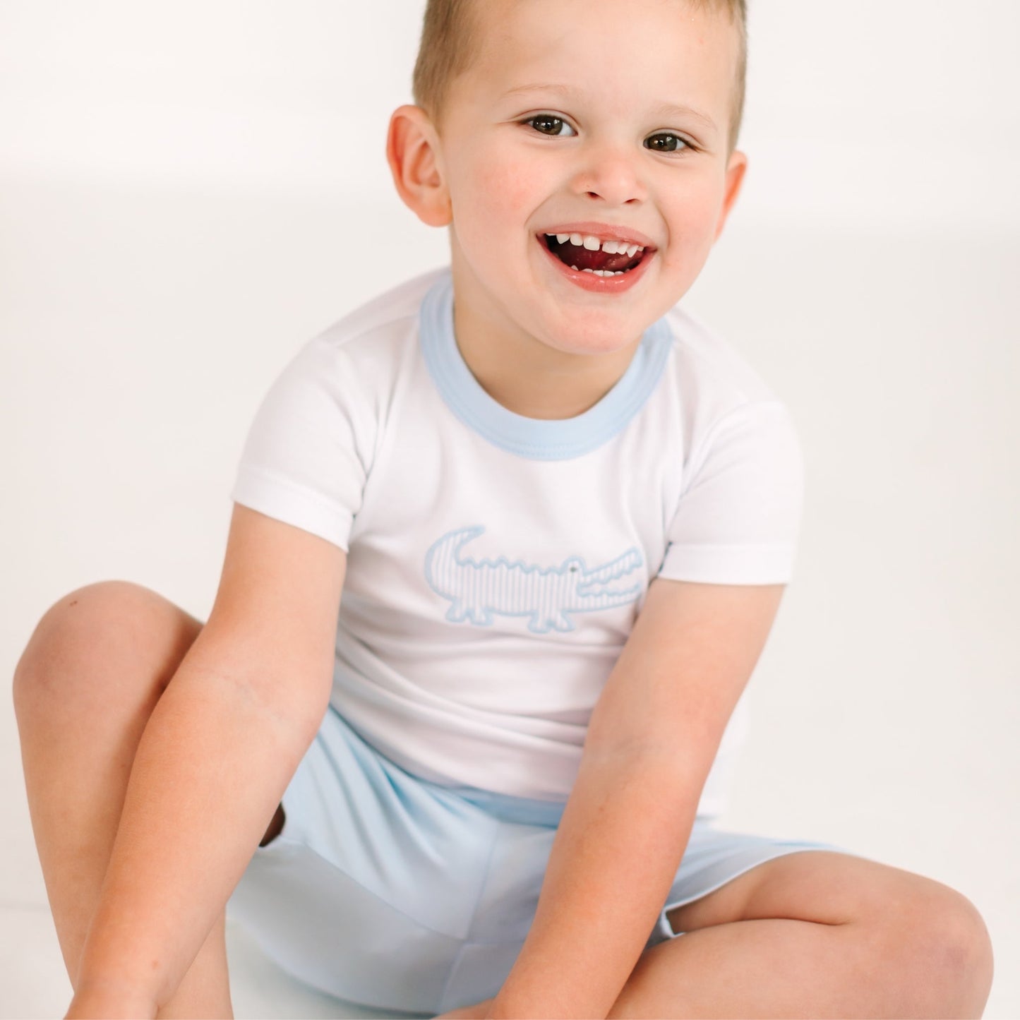 Gator Applique Short Pajamas - Light Blue - Magnolia BabyShort Pajamas