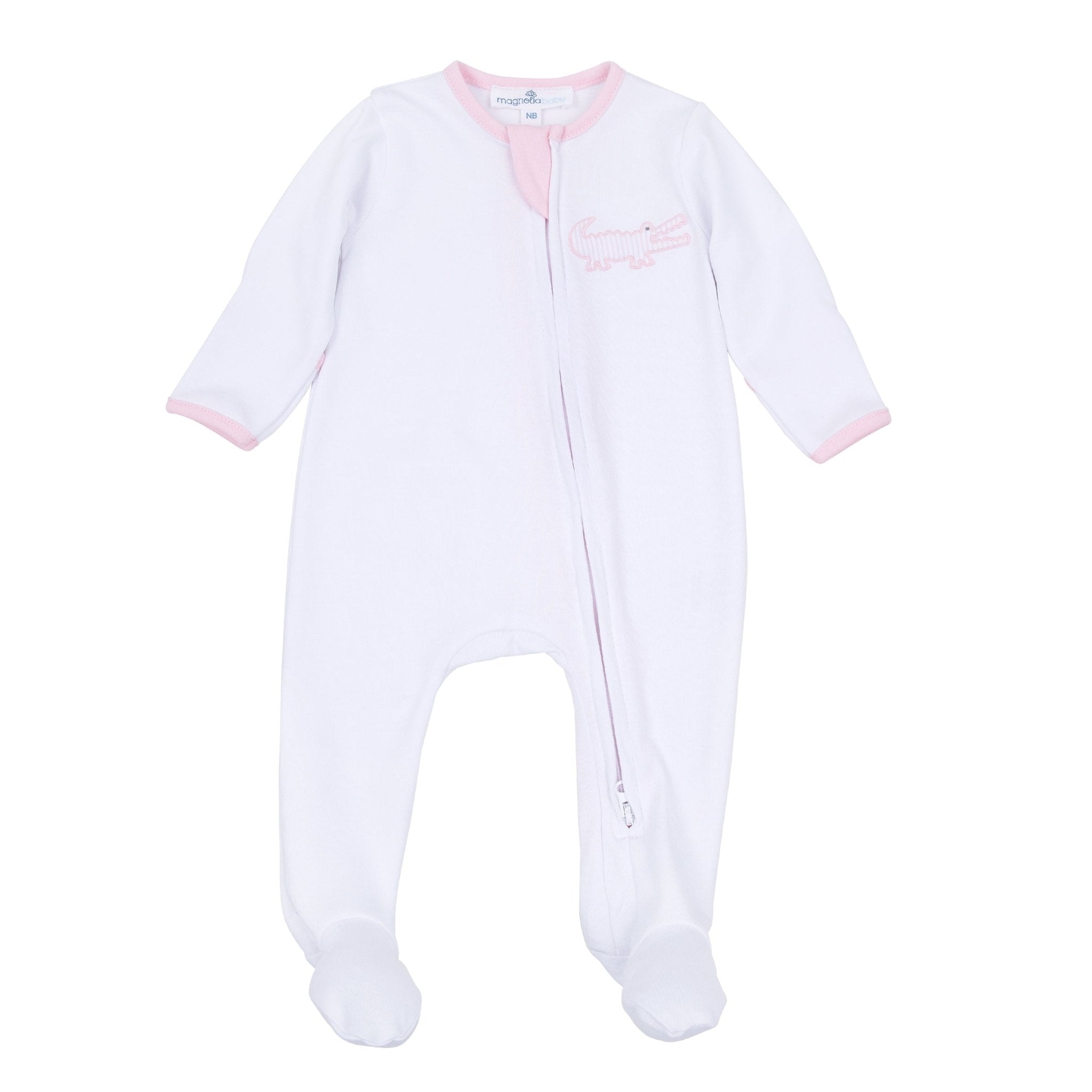Gator Applique Zip Footie - Pink - Magnolia BabyFootie