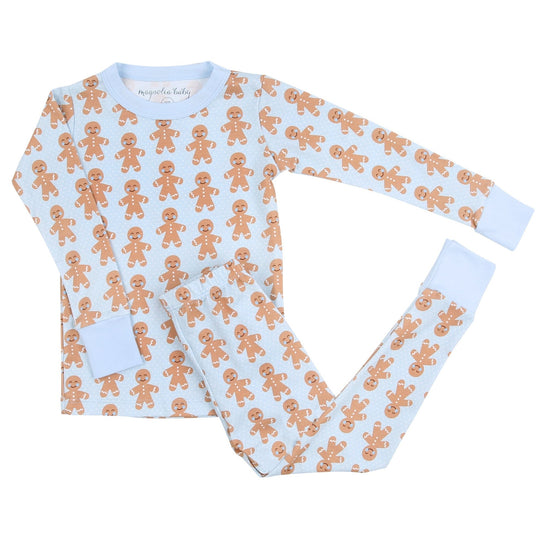 Gingerbread Kisses Blue Big Kid Long Pajamas - Magnolia BabyLong Pajamas