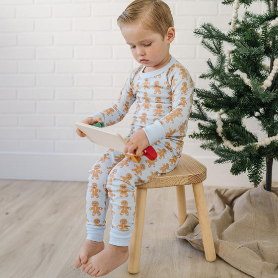 Gingerbread Kisses Infant/Toddler Long Pajamas - Blue - Magnolia BabyLong Pajamas