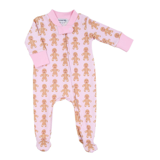 Gingerbread Kisses Pink Printed Zipper Footie - Magnolia BabyFootie