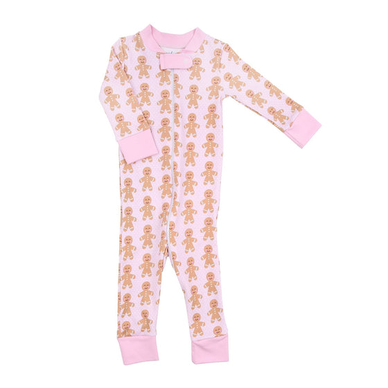 Gingerbread Kisses Pink Zipper Pajamas - Magnolia BabyZipper Pajamas