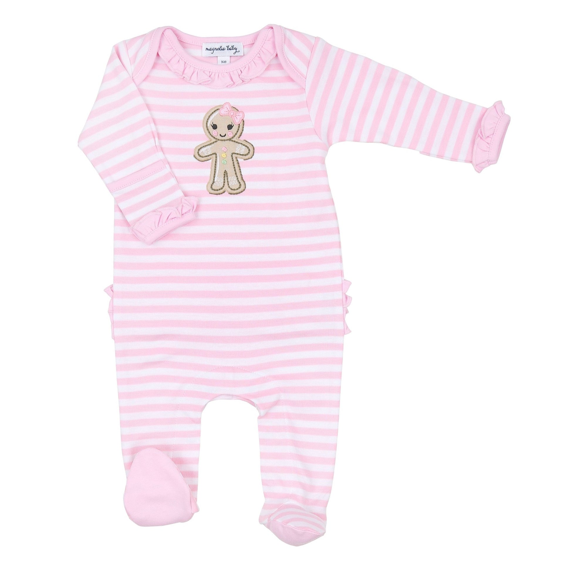 Gingerbread Land Ruffle Lap Footie - Pink - Magnolia BabyFootie
