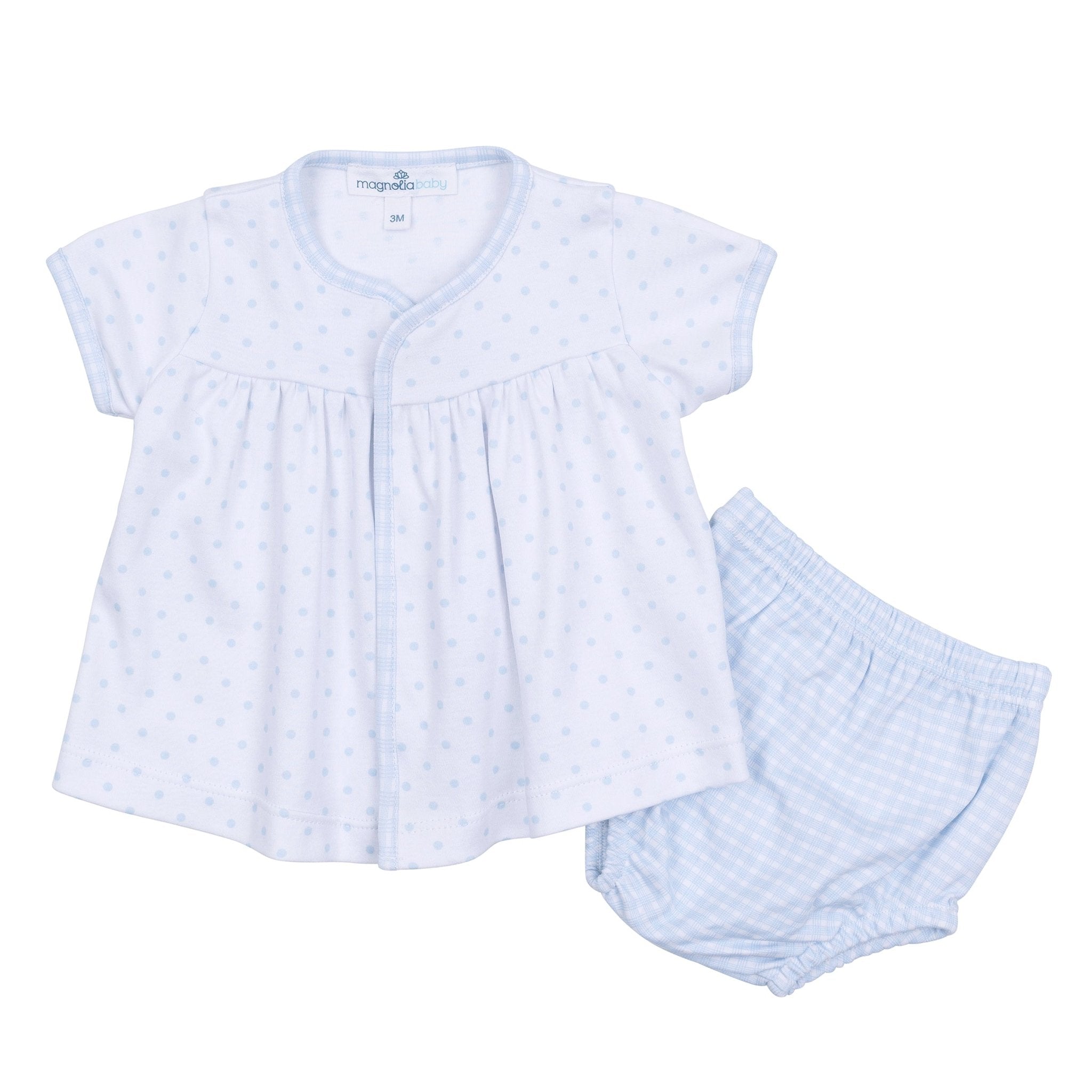 Gingham Dots Diaper Cover Set in Light Blue - Magnolia BabyDiaper Cover