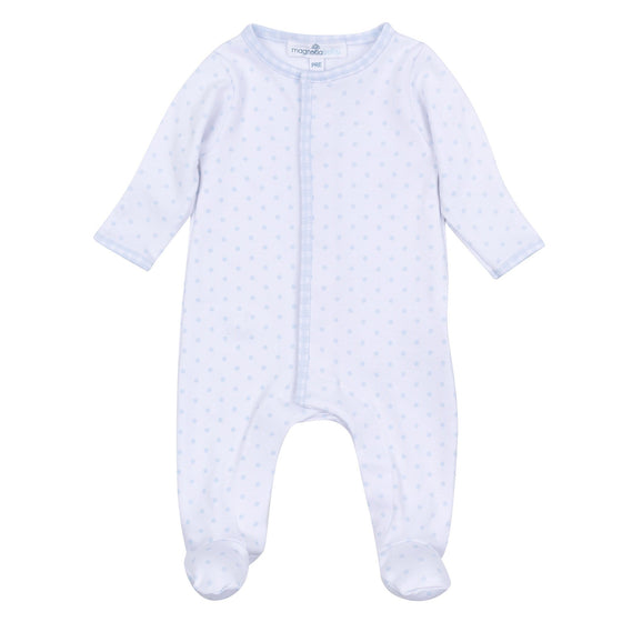 Gingham Dots Footie in Light Blue - Magnolia BabyFootie