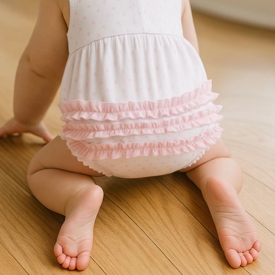 Gingham Dots Ruffle Flutters Bubble in Pink