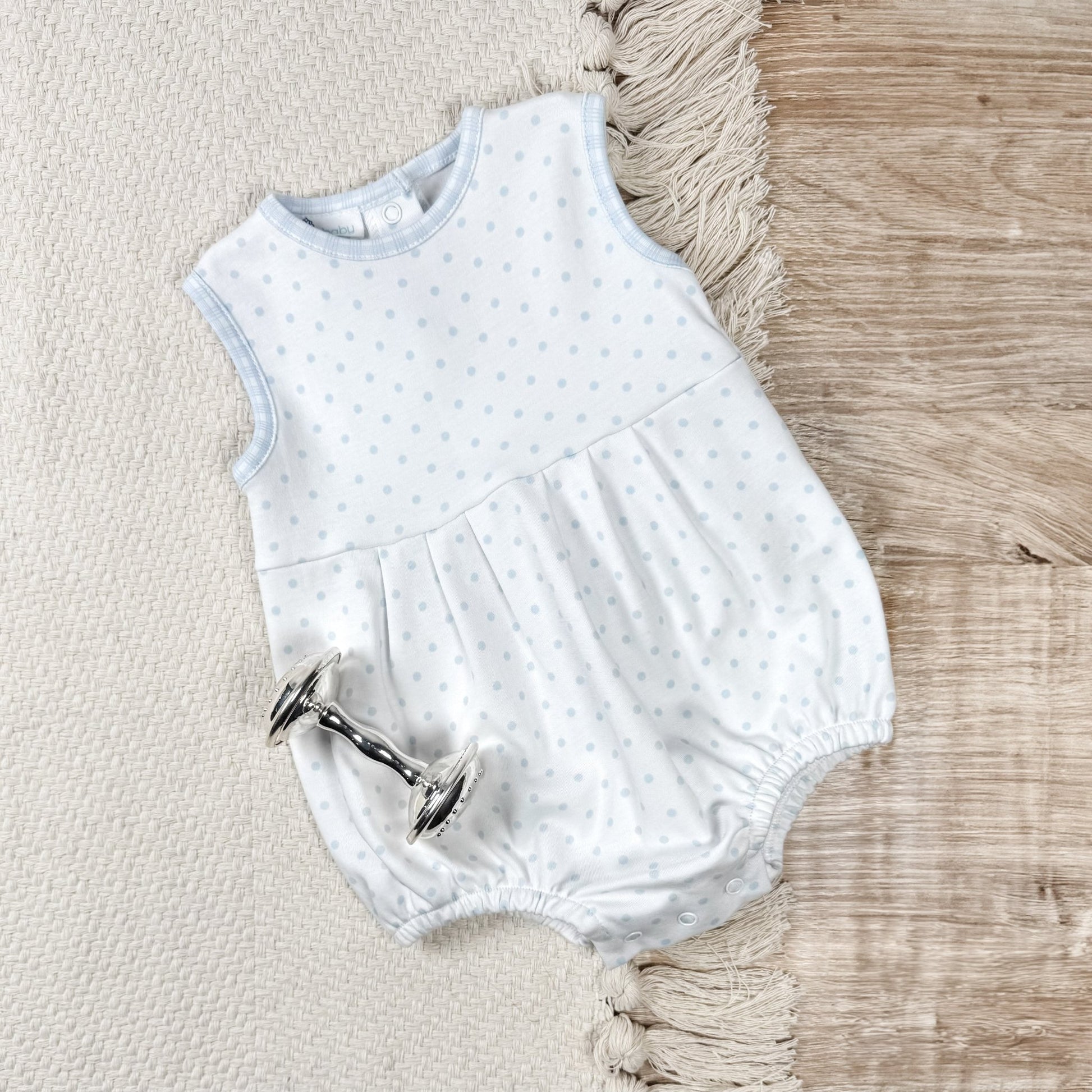 Gingham Dots Sleeveless Bubble in Light Blue - Magnolia BabyBubble