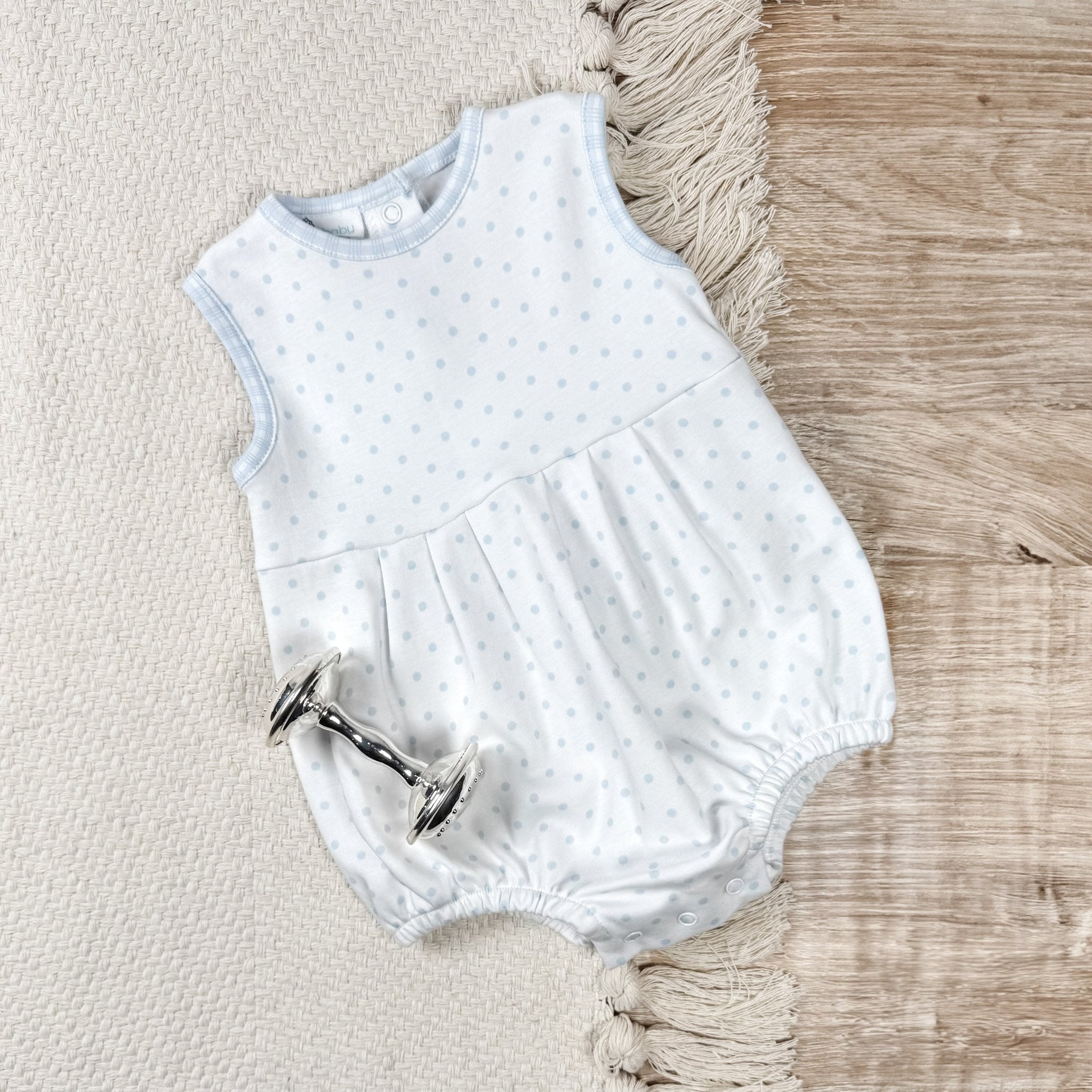 Gingham Dots Sleeveless Bubble in Light Blue - Magnolia BabyBubble