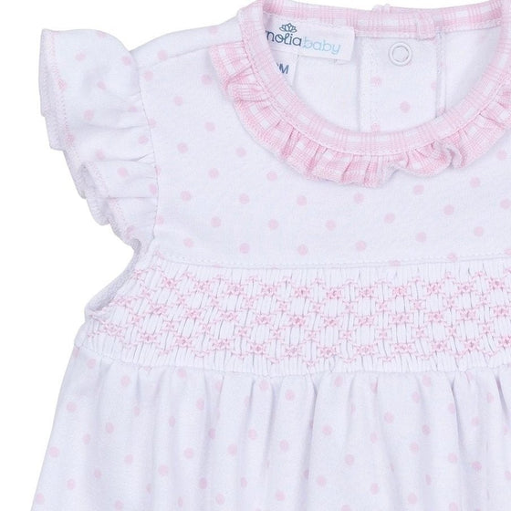 Gingham Dots Smocked Bubble in Pink - Magnolia BabyBubble