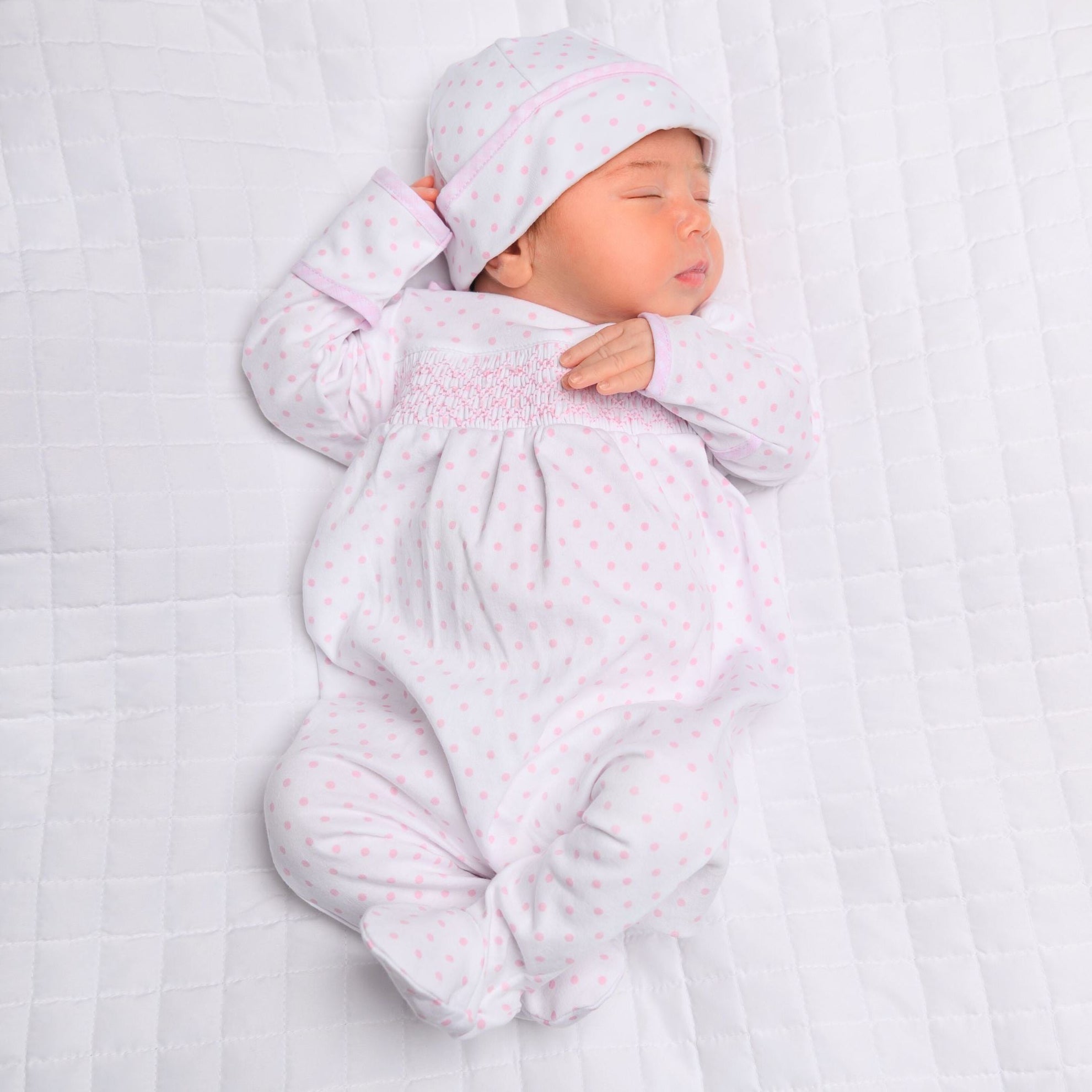 Gingham Dots Smocked Footie in Pink - Magnolia BabyFootie