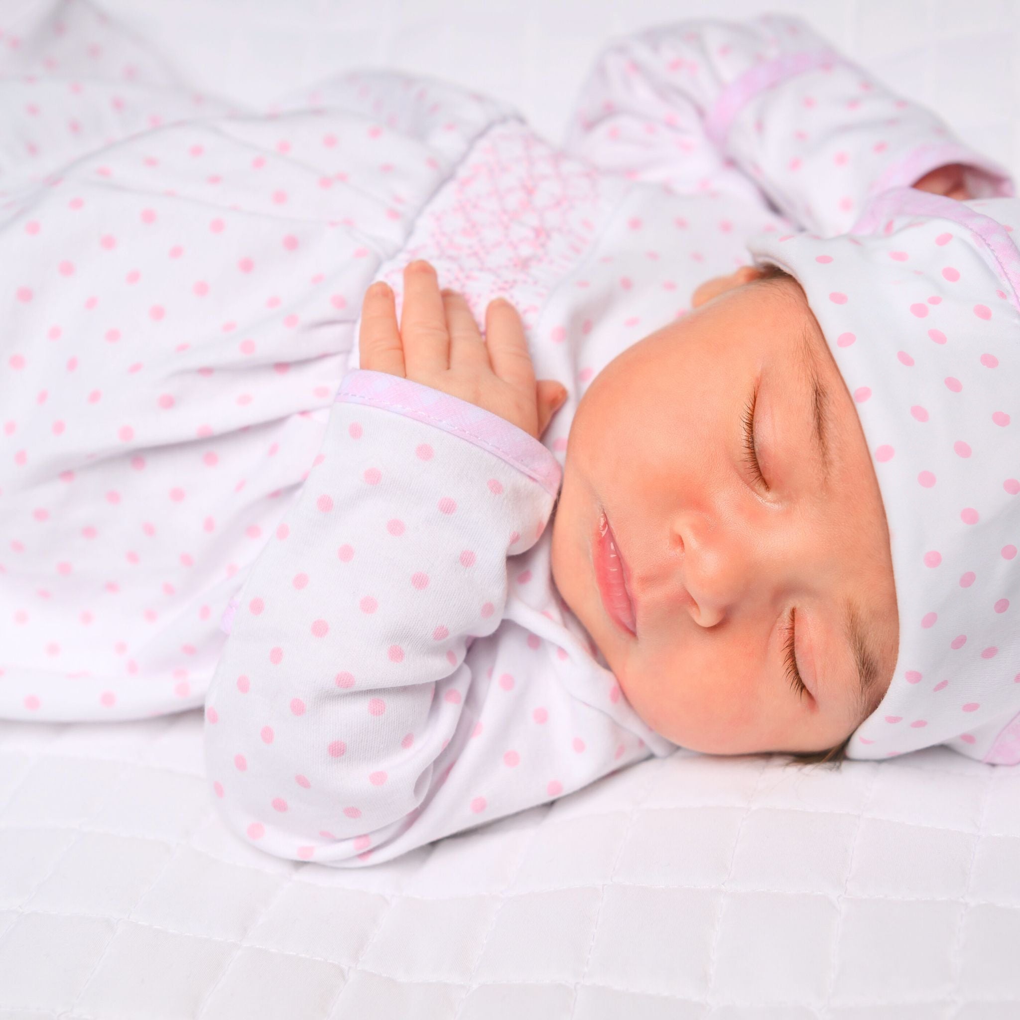 Gingham Dots Smocked Footie in Pink - Magnolia BabyFootie