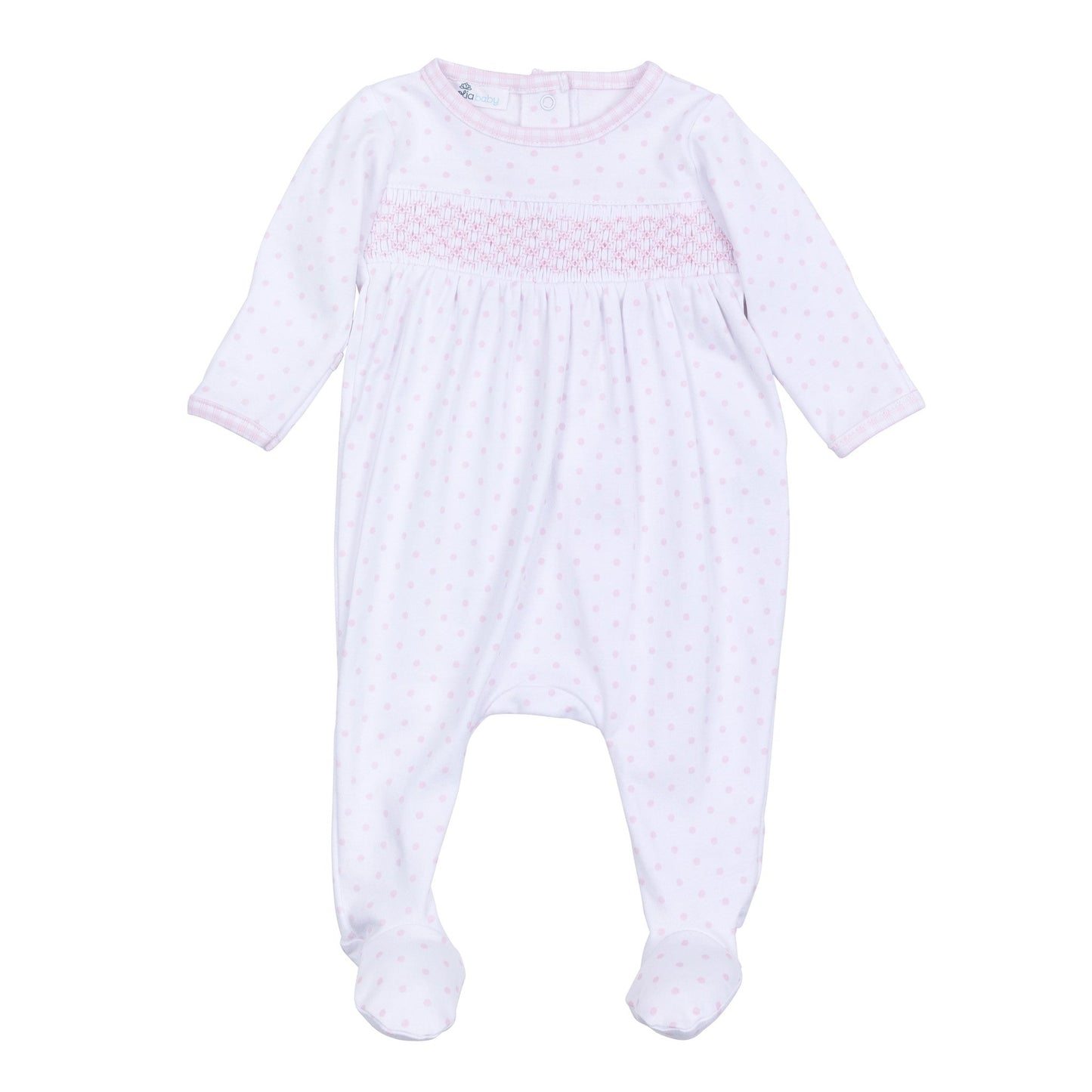 Gingham Dots Smocked Footie in Pink - Magnolia BabyFootie
