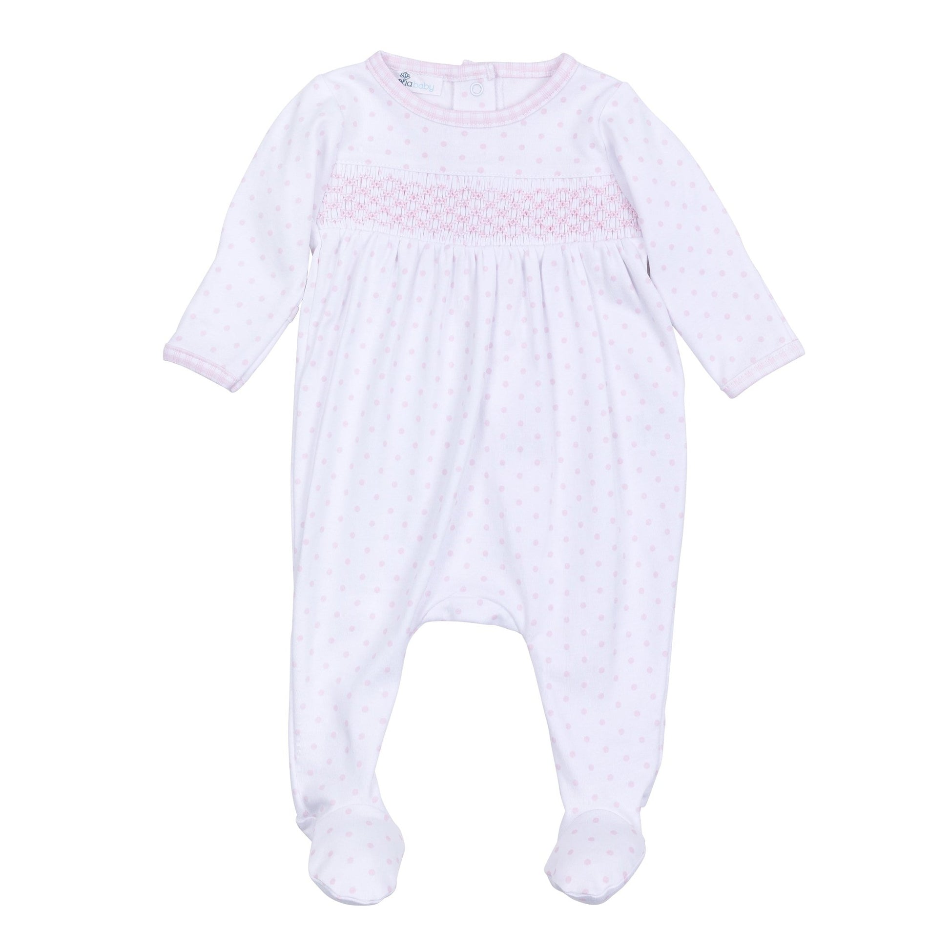 Gingham Dots Smocked Footie in Pink - Magnolia BabyFootie