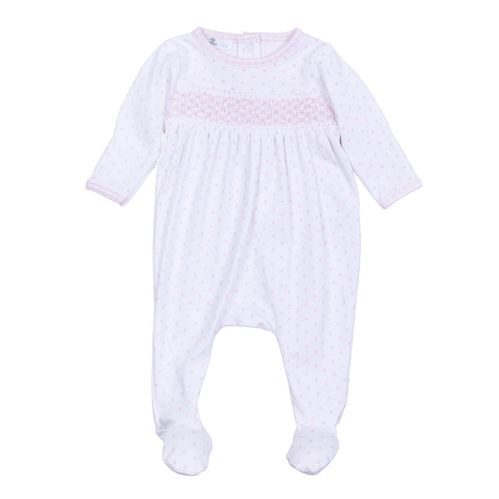 Gingham Dots Smocked Footie in Pink - Magnolia BabyFootie
