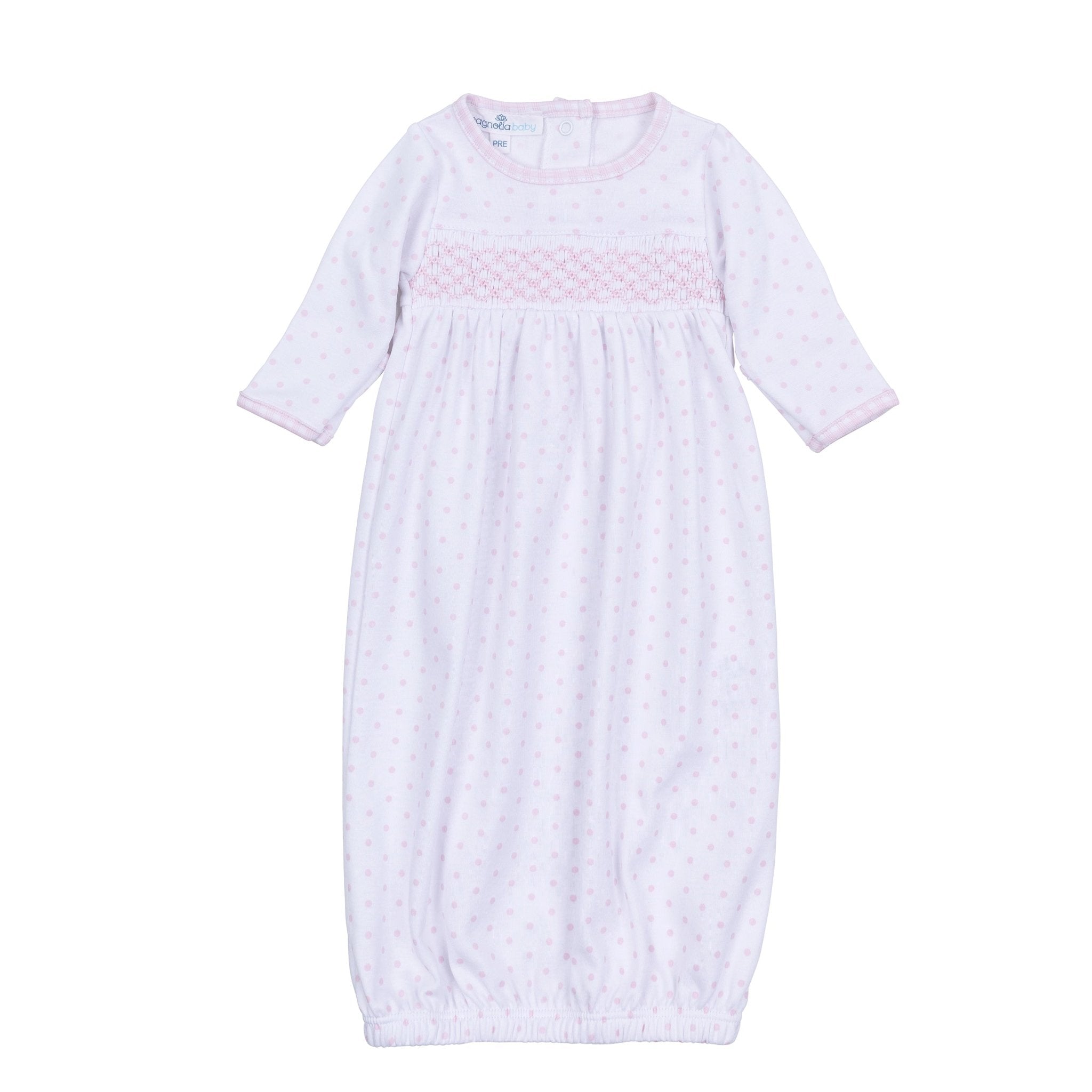 Gingham Dots Smocked Gown in Pink - Magnolia BabyGown