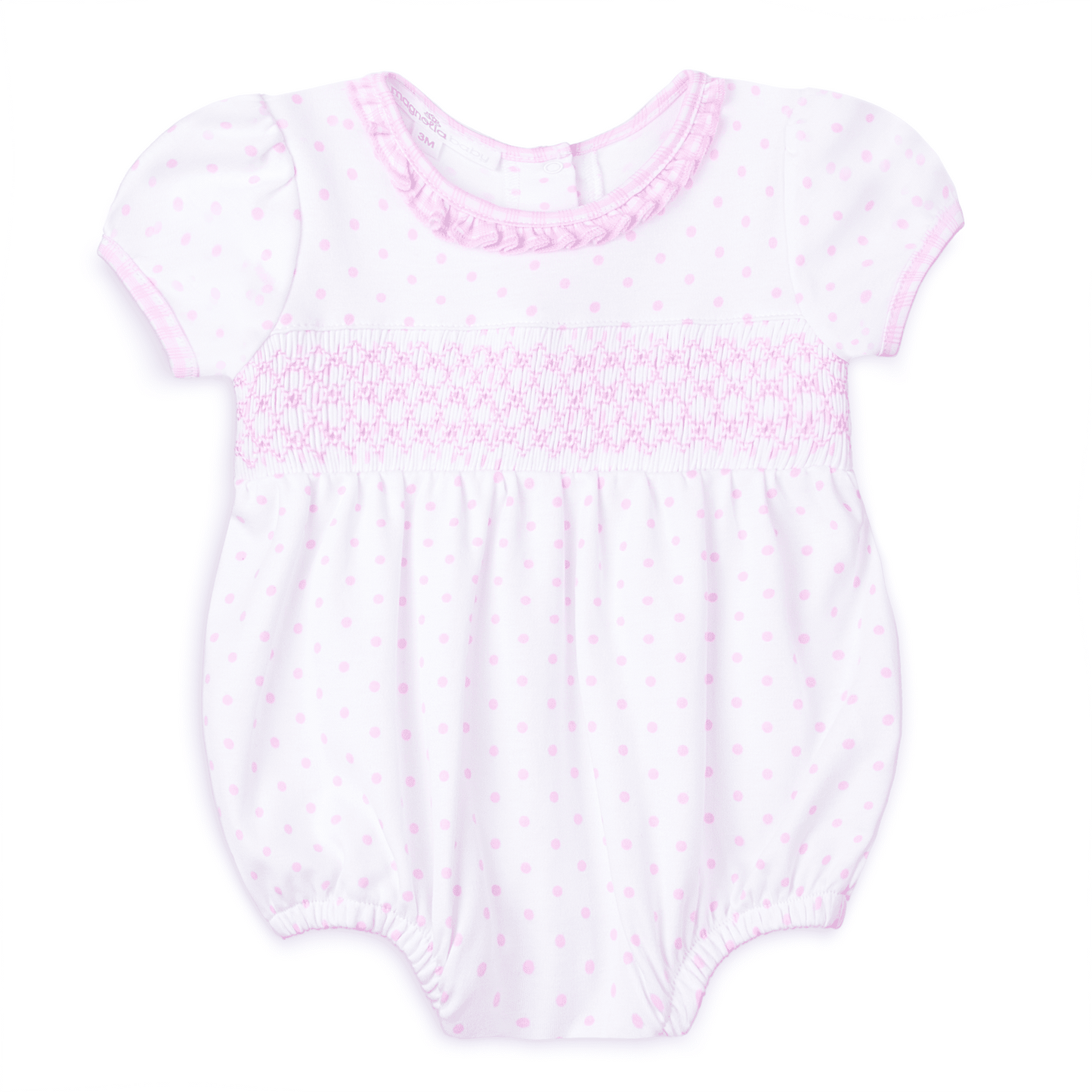 Gingham Dots Smocked Short Sleeve Bubble - Pink - Magnolia BabyBubble