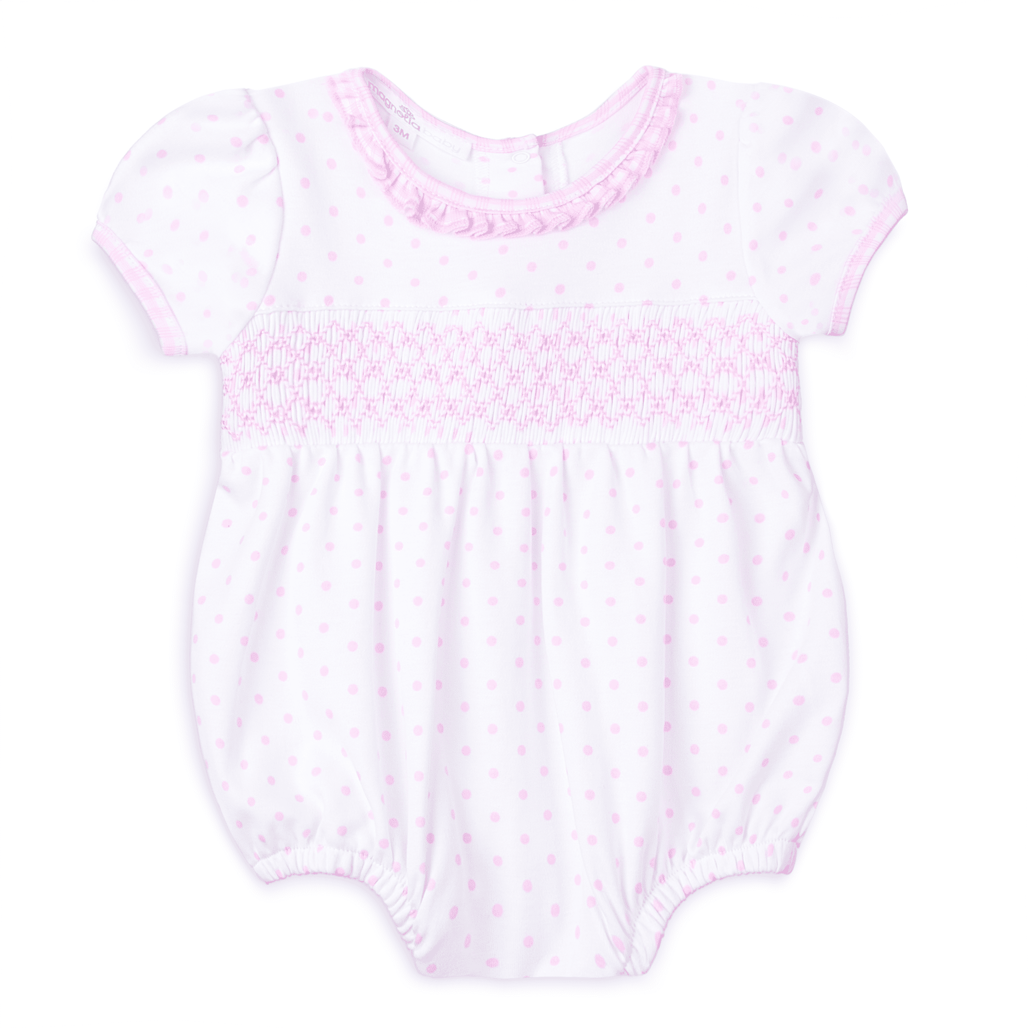 Gingham Dots Smocked Short Sleeve Bubble - Pink - Magnolia BabyBubble