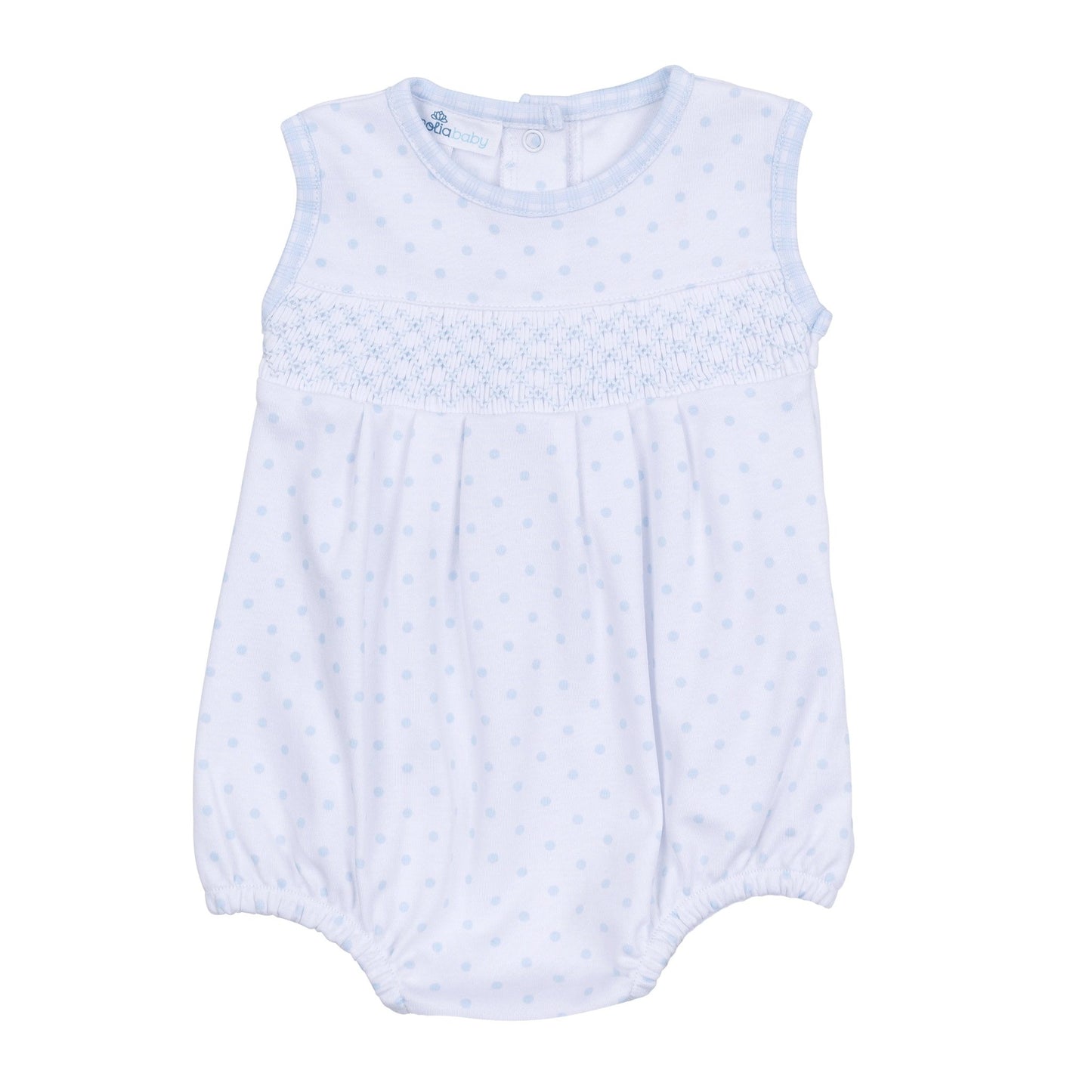 Gingham Dots Smocked Sleeveless Bubble in Light Blue - Magnolia BabyBubble