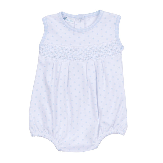 Gingham Dots Smocked Sleeveless Bubble in Light Blue - Magnolia BabyBubble