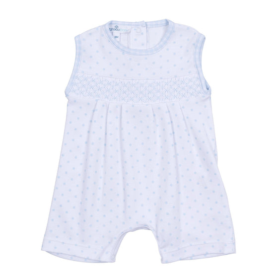 Gingham Dots Smocked Sleeveless Short Playsuit in Light Blue - Magnolia BabyShort Playsuit