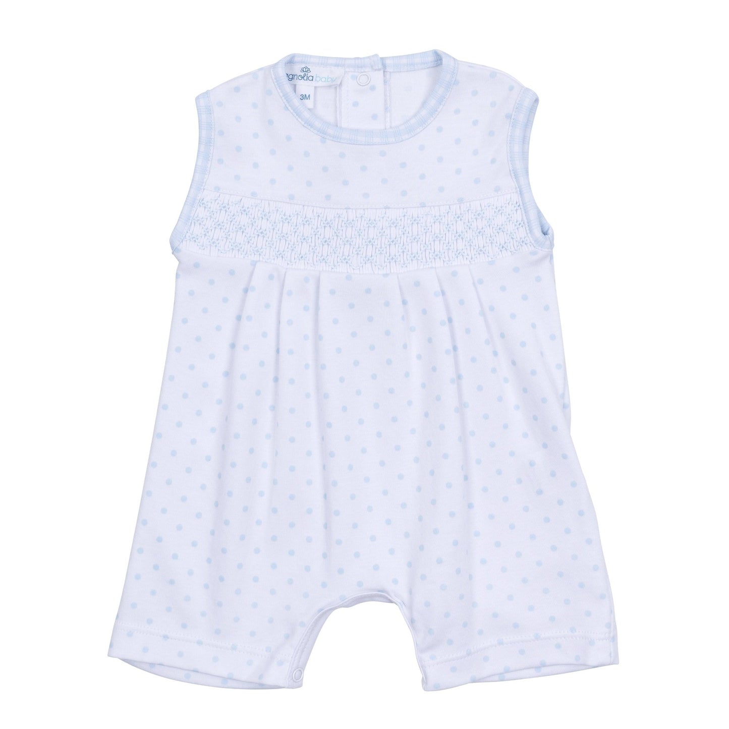 Gingham Dots Smocked Sleeveless Short Playsuit in Light Blue - Magnolia BabyShort Playsuit