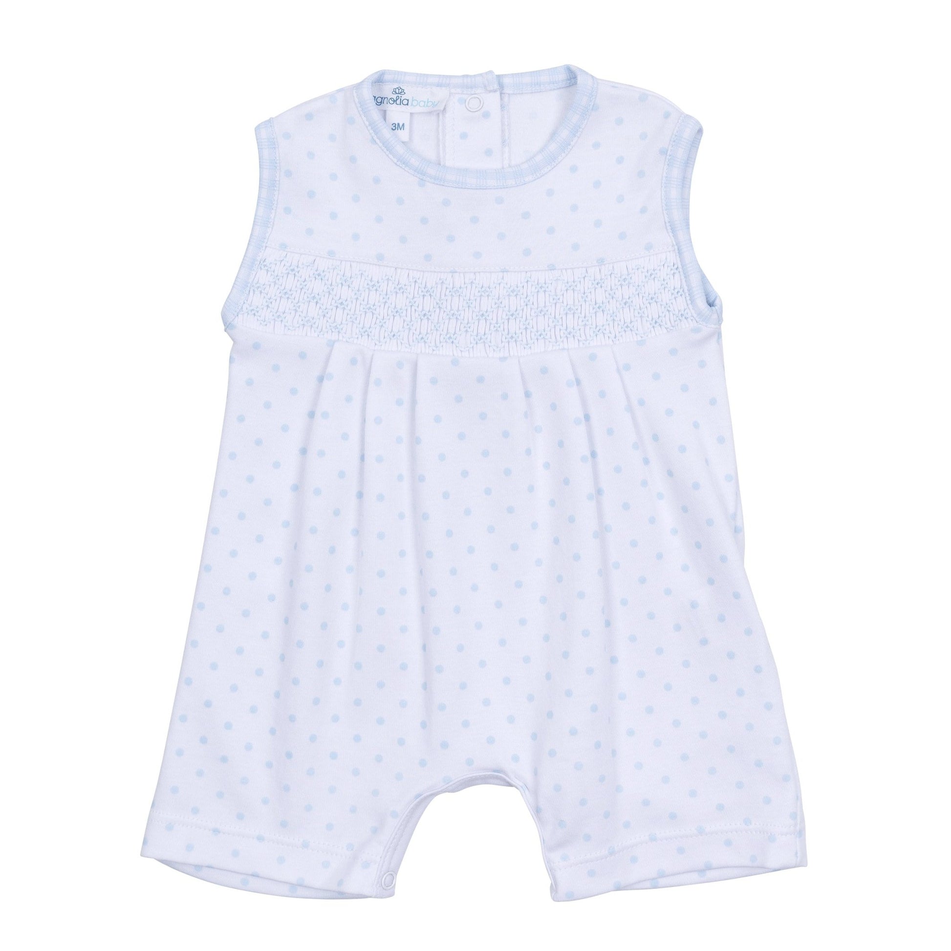 Gingham Dots Smocked Sleeveless Short Playsuit in Light Blue - Magnolia BabyShort Playsuit